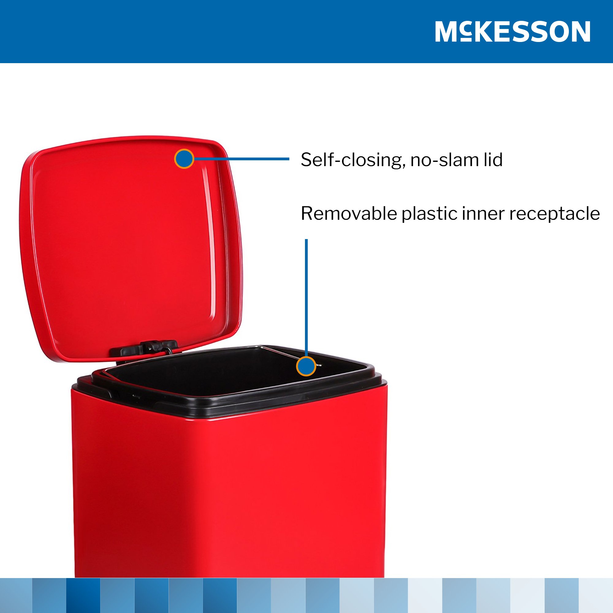 McKesson Brand 16-35270 - McKesson Trash Can with Plastic Liner, Square, Steel, Red, 5 Gallon - 1/Each, 1/Case
