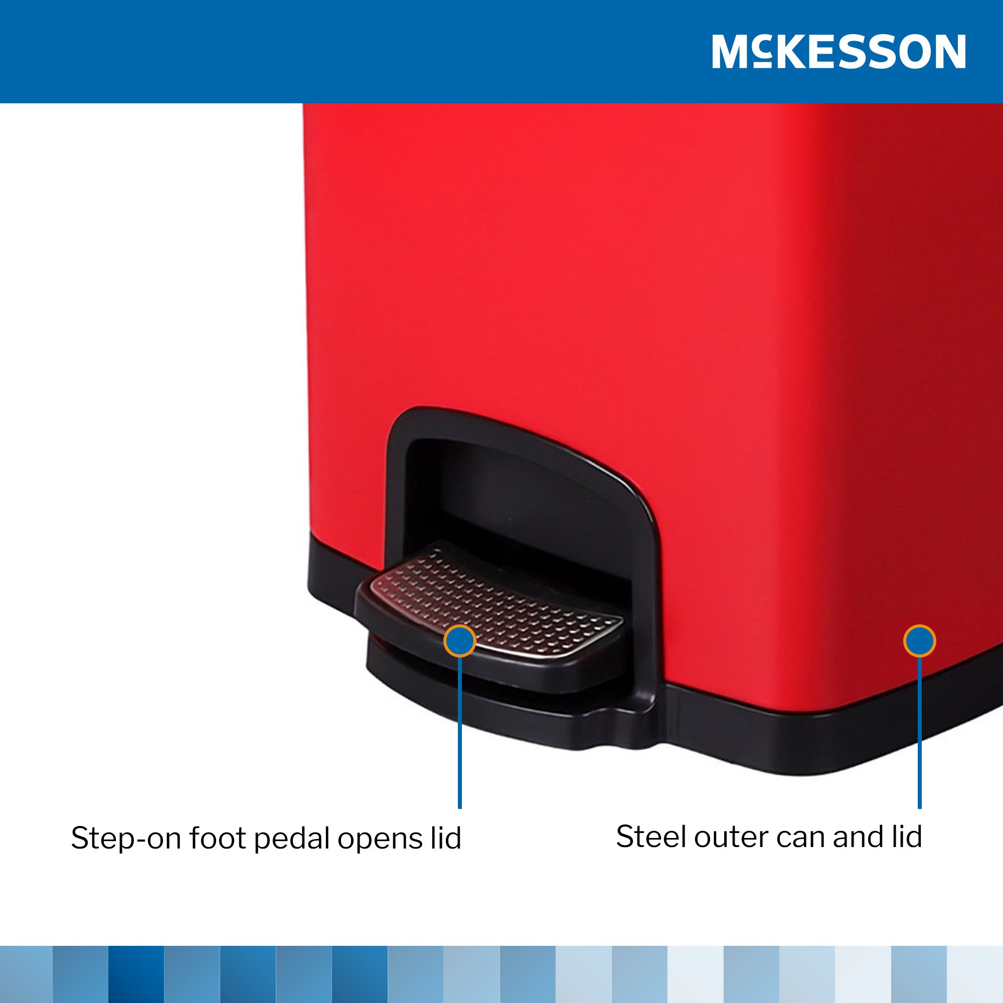 McKesson Brand 16-35270 - McKesson Trash Can with Plastic Liner, Square, Steel, Red, 5 Gallon - 1/Each, 1/Case