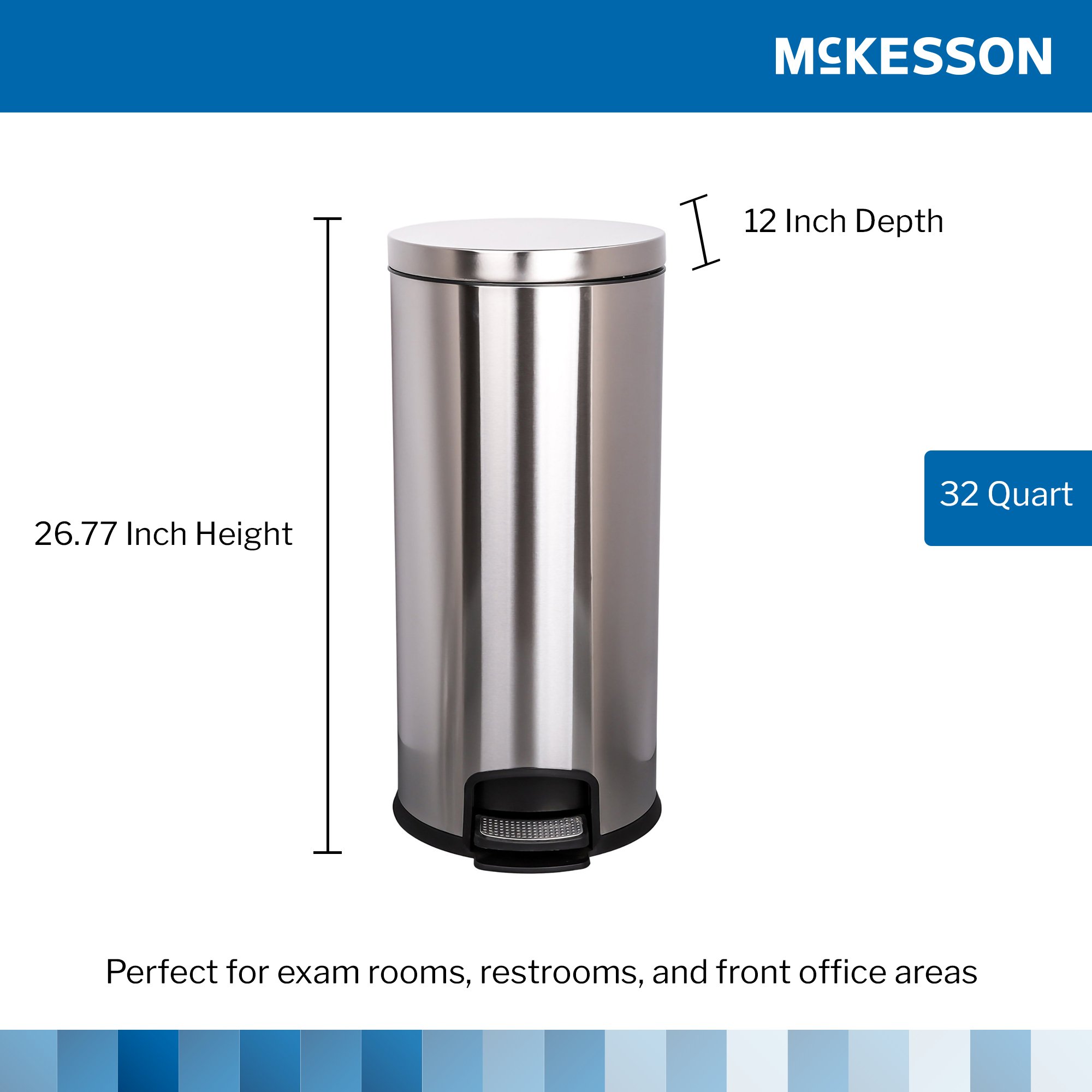 McKesson Brand 16-45269 - McKesson Trash Can, Stainless Steel, Round, 8 Gallons, 12 x 26.77 Inch - 1/Each, 1/Case