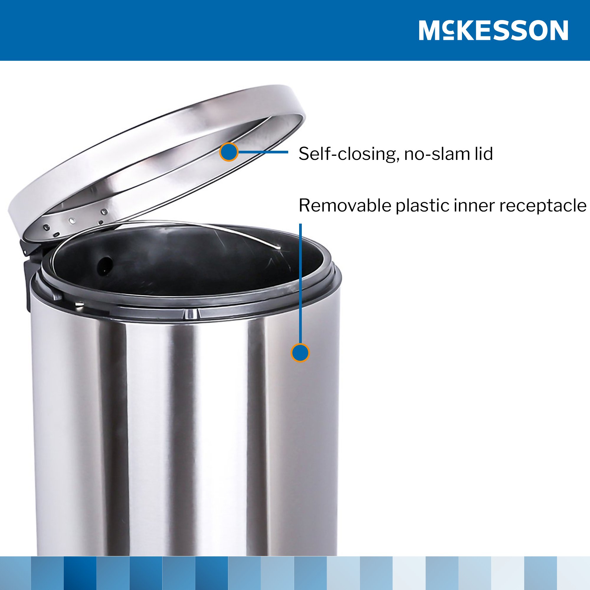 McKesson Brand 16-45269 - McKesson Trash Can, Stainless Steel, Round, 8 Gallons, 12 x 26.77 Inch - 1/Each, 1/Case