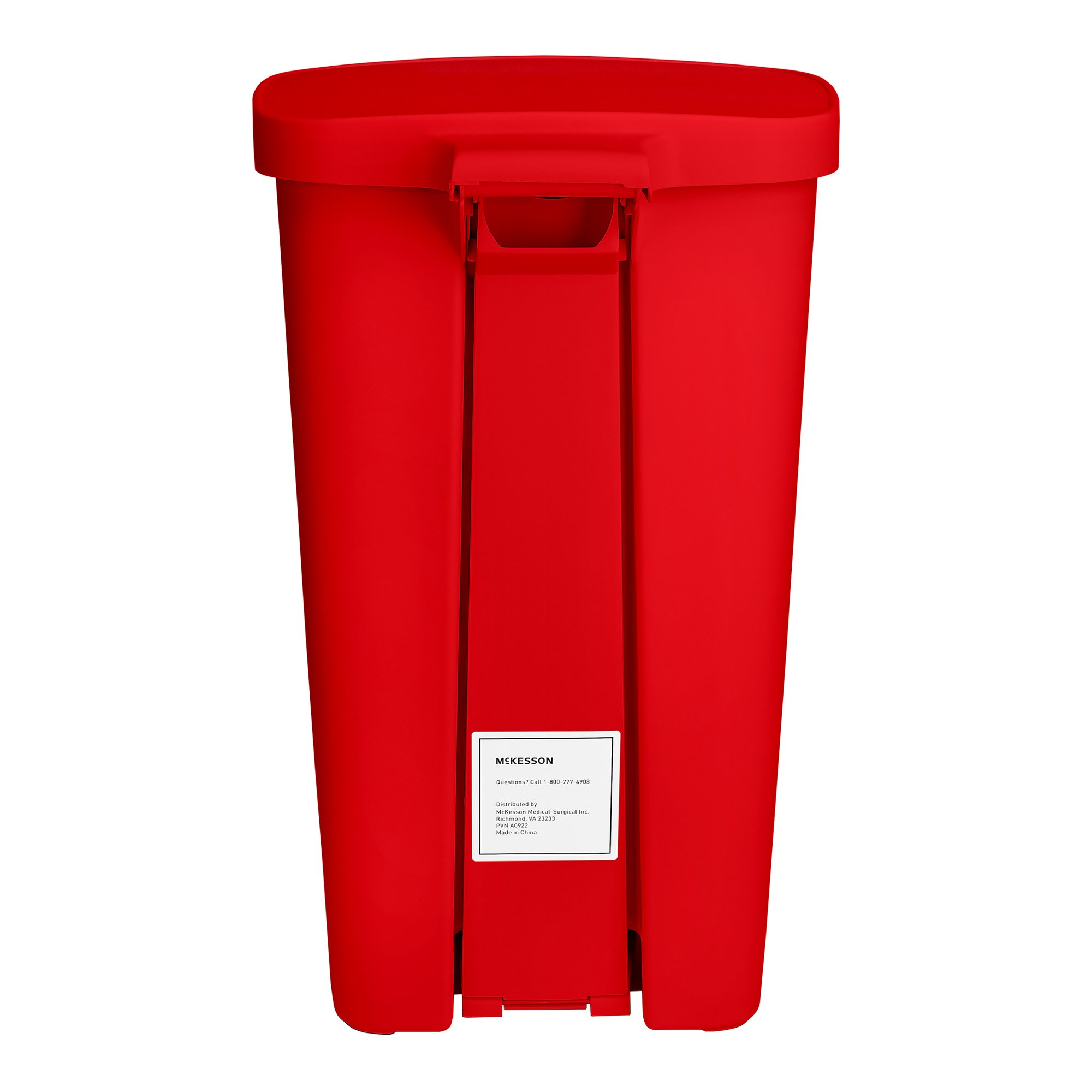 McKesson Brand 16-25267 - McKesson Waste Can with Step-On Pedal, Plastic, Red, 15.16 x 14.76 x 26.57 Inch - 1/Each, 1/Case