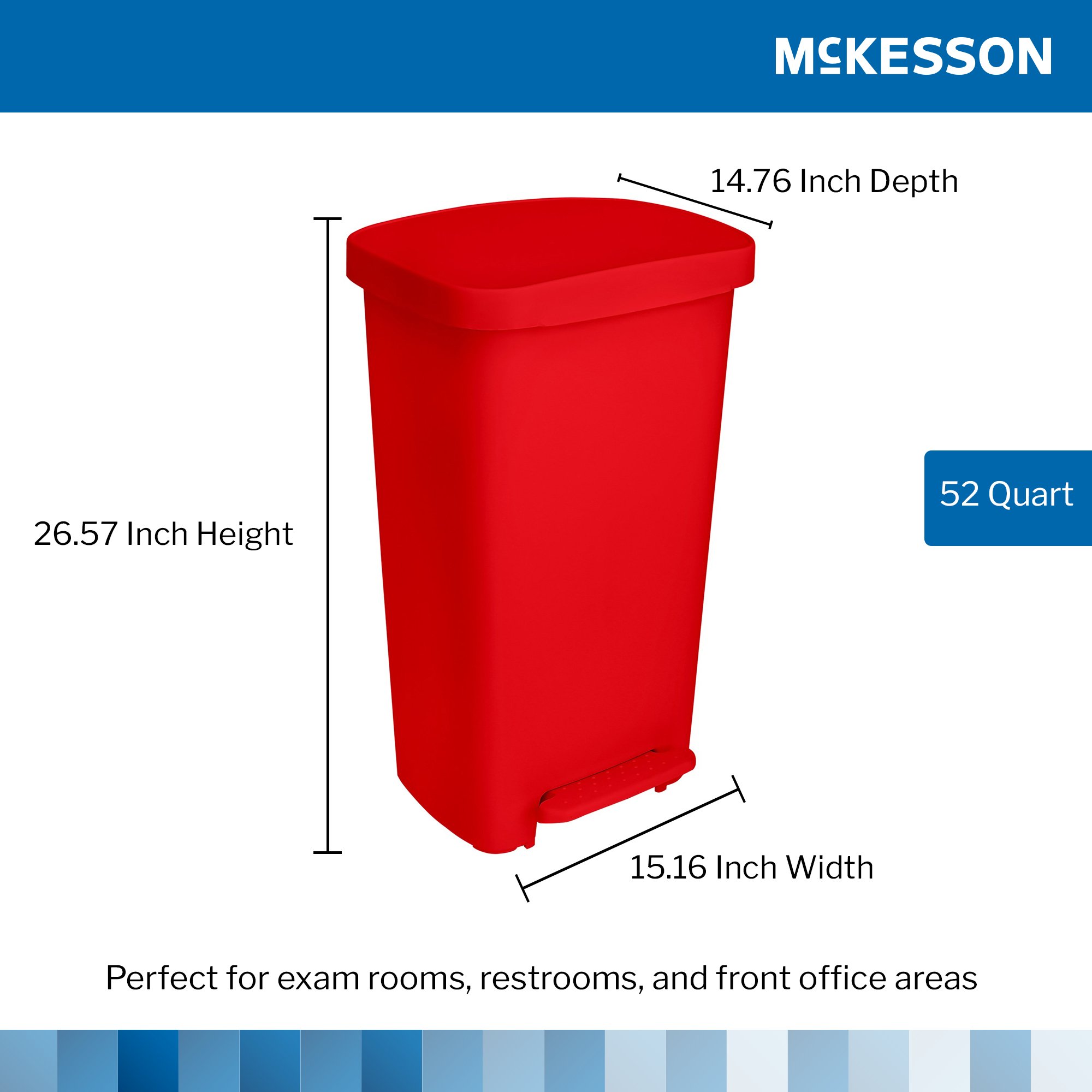 McKesson Brand 16-25267 - McKesson Waste Can with Step-On Pedal, Plastic, Red, 15.16 x 14.76 x 26.57 Inch - 1/Each, 1/Case
