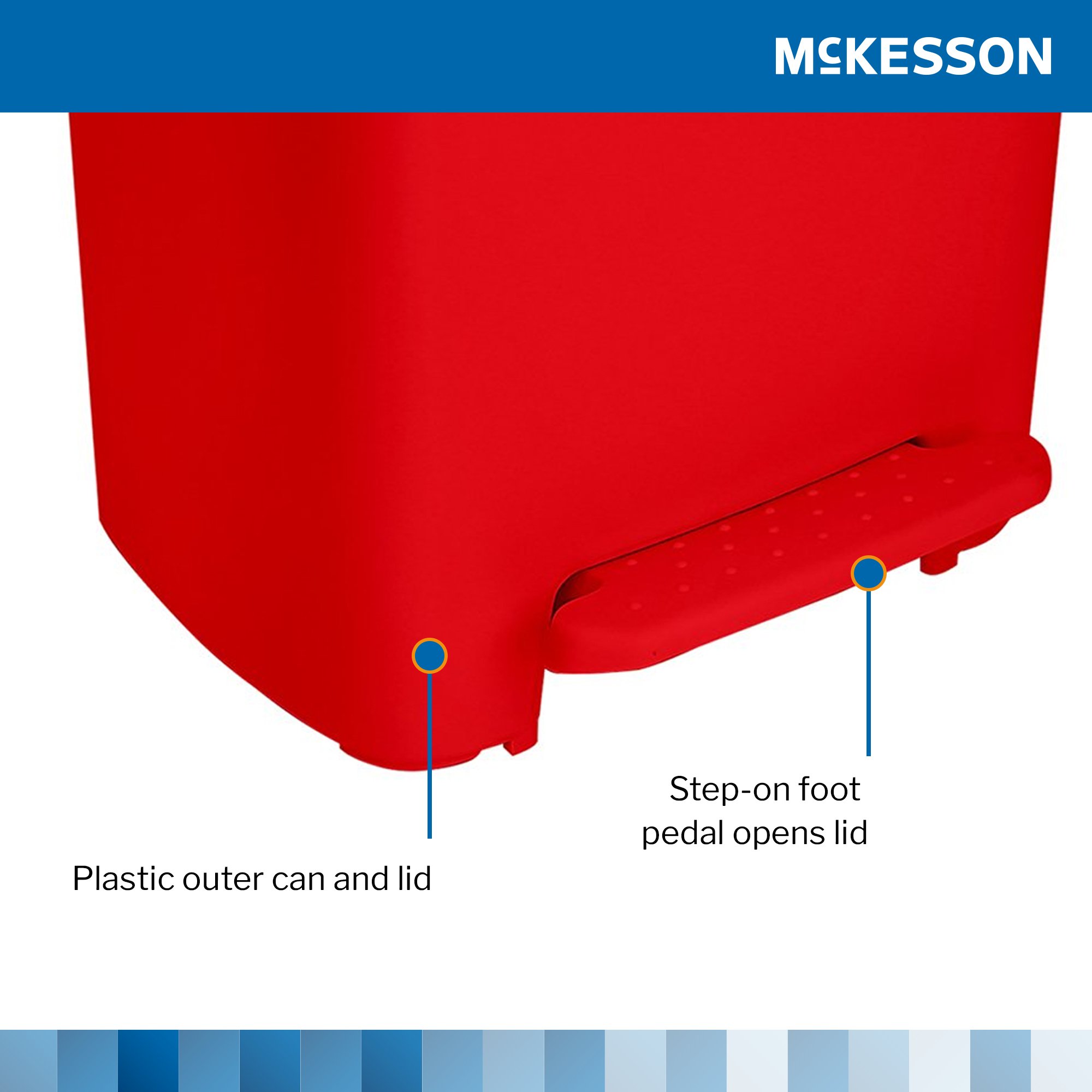 McKesson Brand 16-25267 - McKesson Waste Can with Step-On Pedal, Plastic, Red, 15.16 x 14.76 x 26.57 Inch - 1/Each, 1/Case
