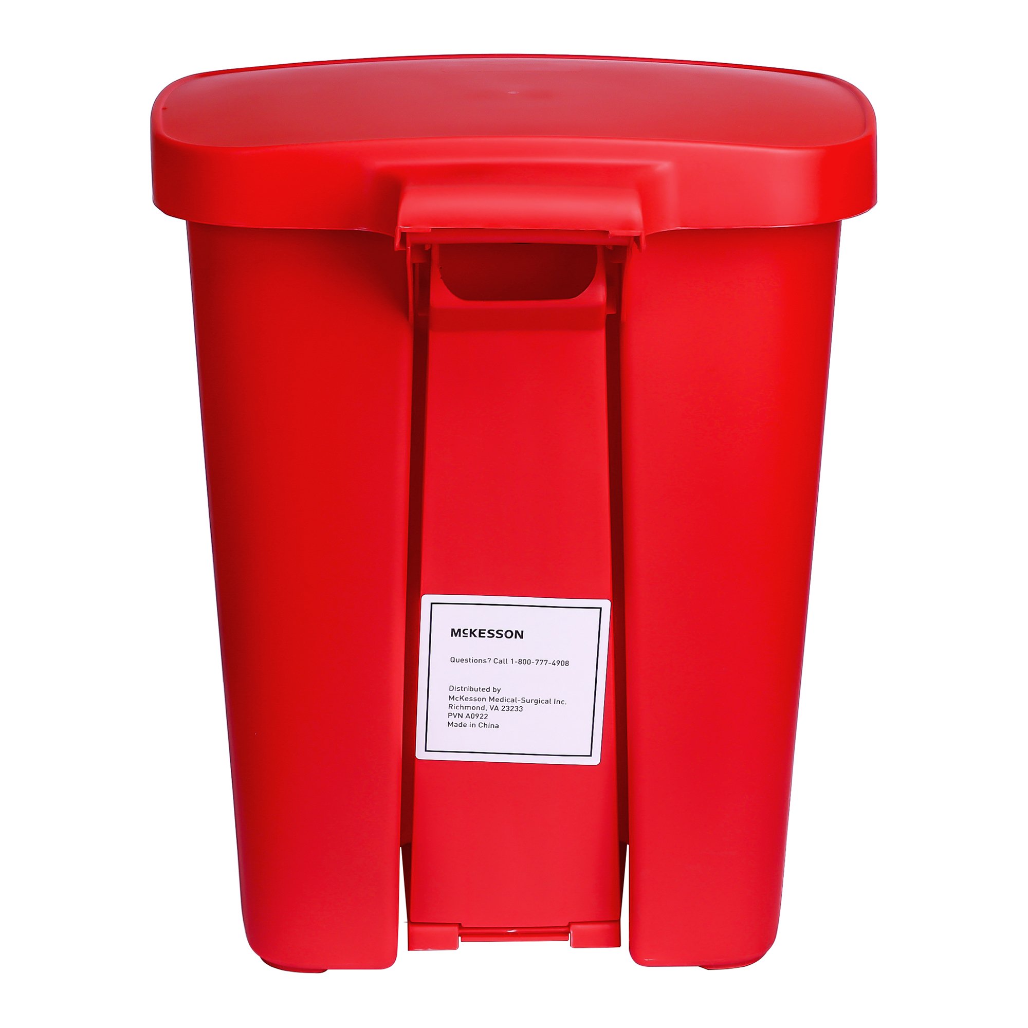 McKesson Brand 16-25270 - McKesson Waste Can with Step-On Pedal, Plastic, Red, 15.16 x 14.37 x 18.9 Inch - 1/Each, 1/Case