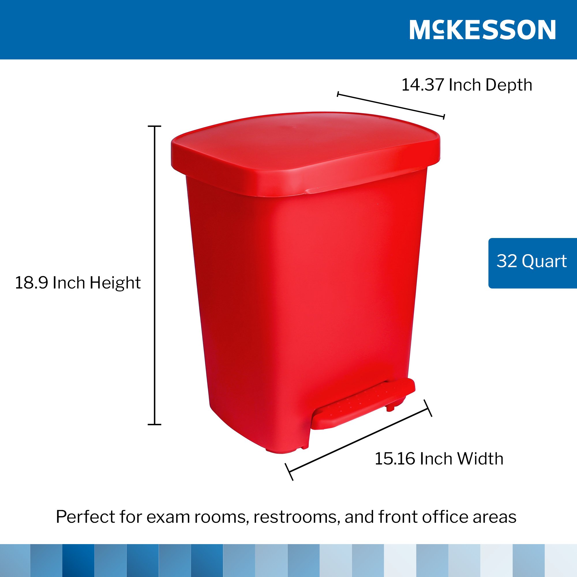 McKesson Brand 16-25270 - McKesson Waste Can with Step-On Pedal, Plastic, Red, 15.16 x 14.37 x 18.9 Inch - 1/Each, 1/Case