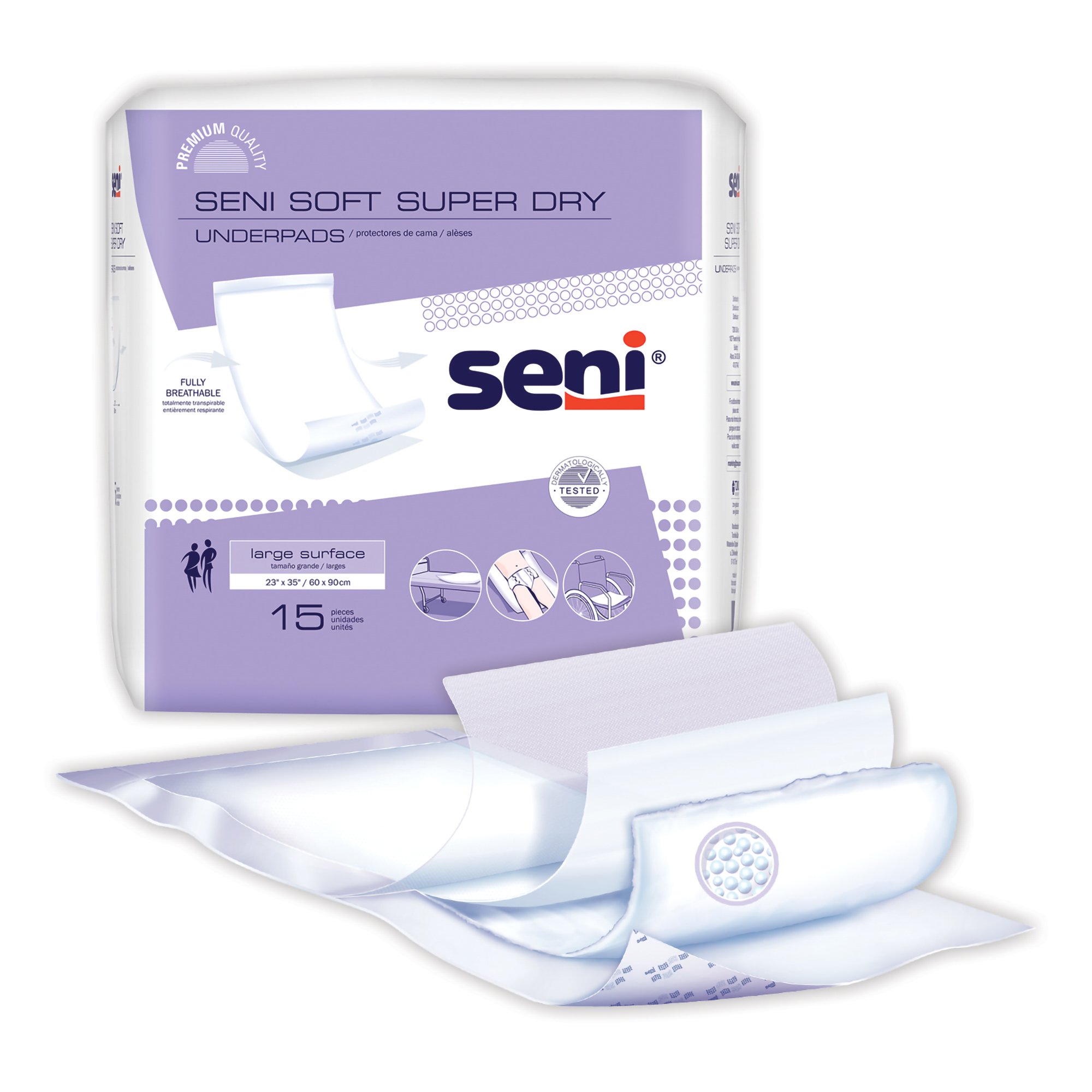 TZMO USA Inc S-0315-UD1 - Seni® Soft Super Dry Underpads, Level 3 Absorbency - 15/Pack, 60/Case