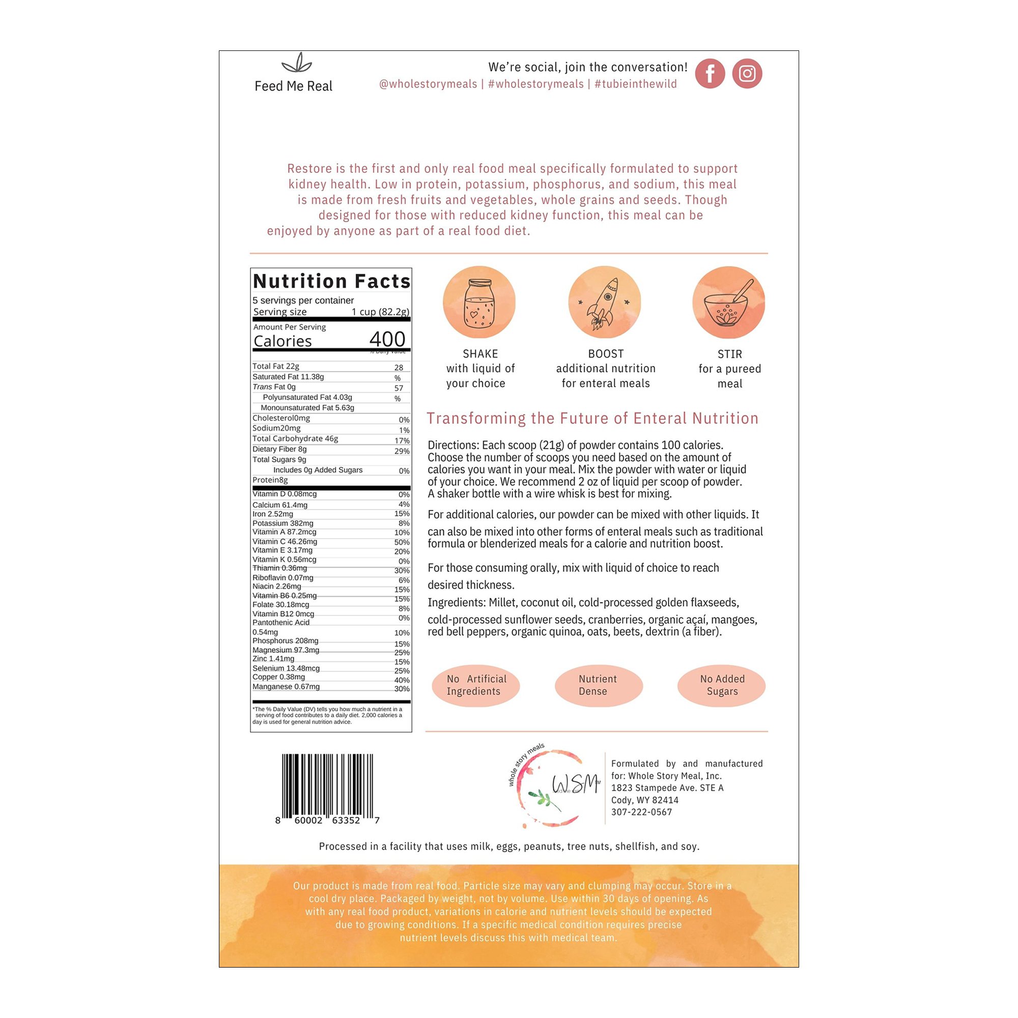 Restore Renal Support Oral Supplement 9125 by Whole Story Meals