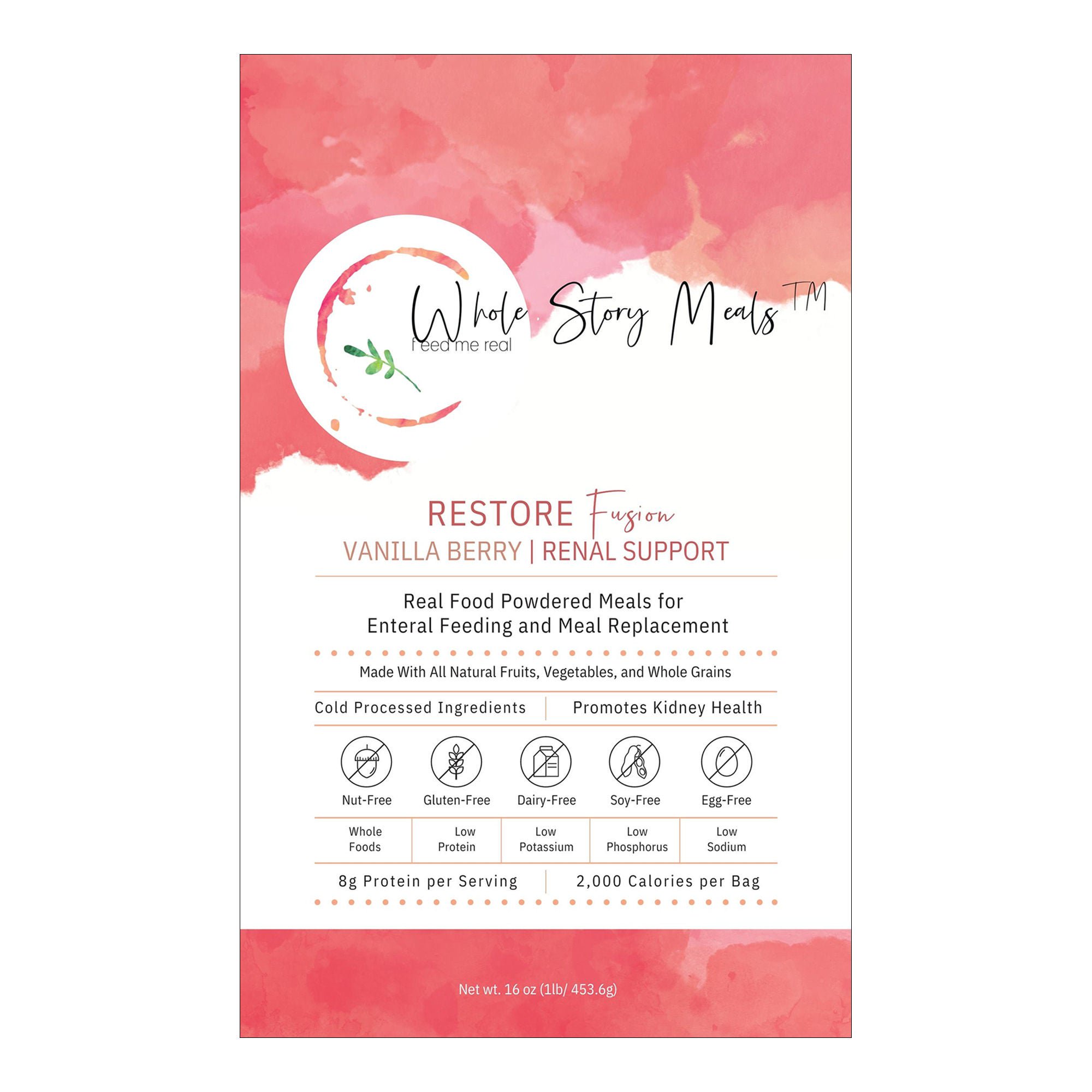 Whole Story Meals - 9126 Oral Supplement Restore Fusion Renal Support Vanilla Berry Flavor Powder 16 oz. Pouch