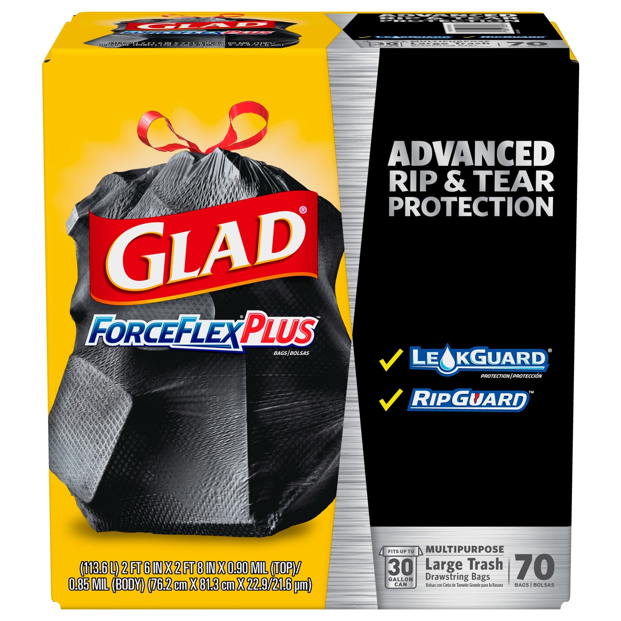 The Clorox Company - 70358 Trash Bag Glad® ForceFlex™ Plus 30 gal. 1.05 mil 30 X 32 Inch Black Dispenser Box