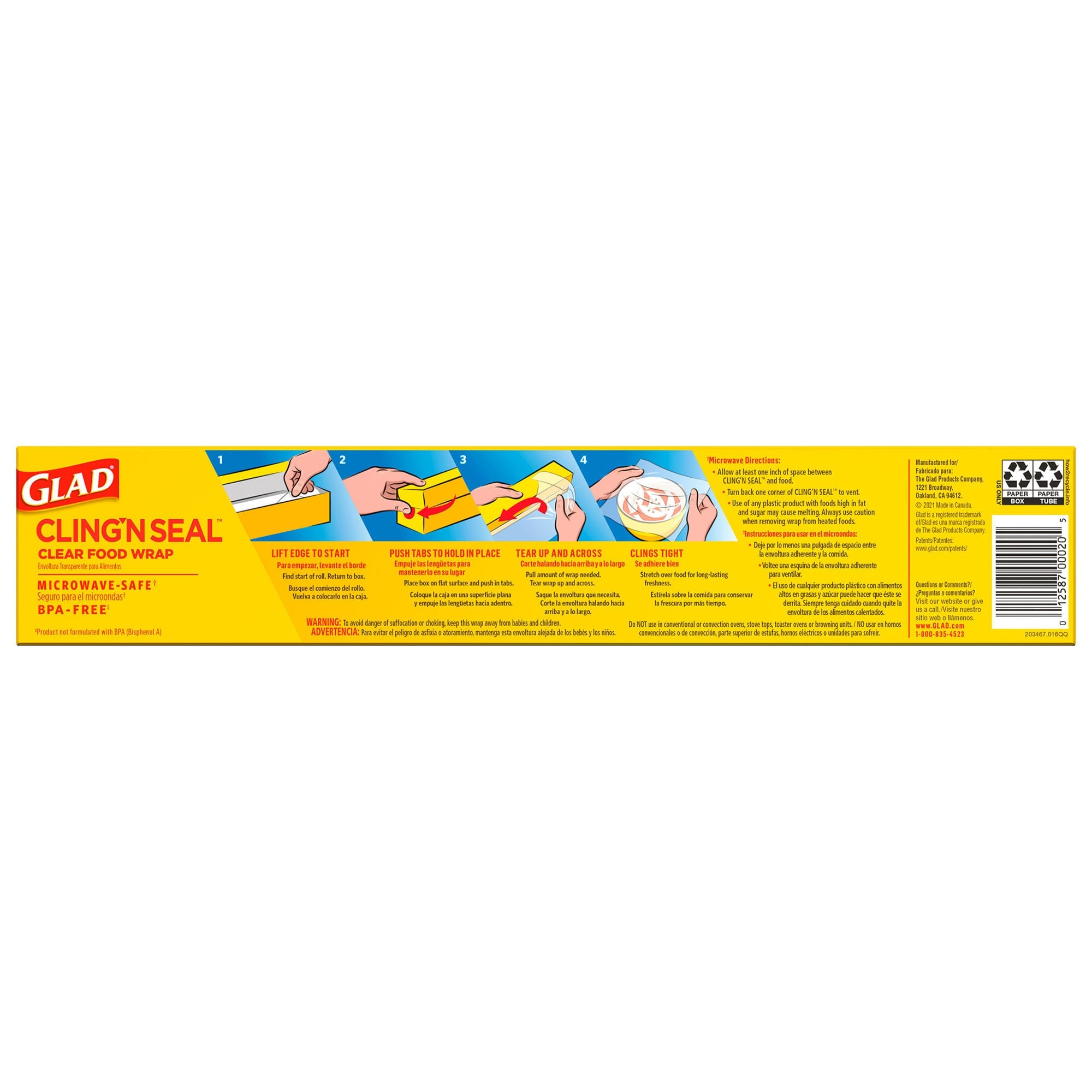 The Clorox Company - 00020 Plastic Food Wrap Glad® Clingwrap 200 Square Feet For use with Food Containers