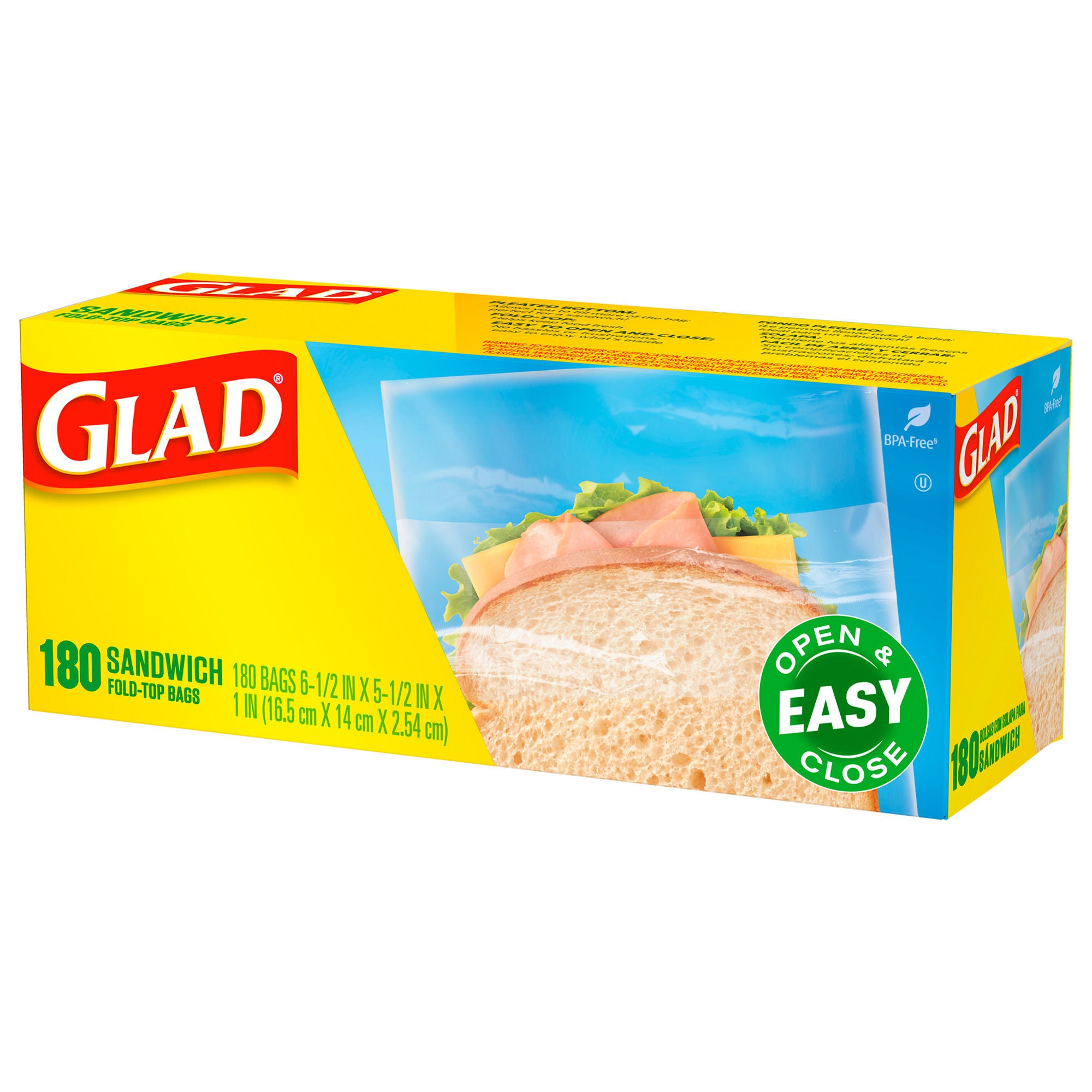 The Clorox Company - 60771 Reclosable Bag Glad® Sandwich 1 X 5-1/2 X 6-1/2 Inch Plastic Clear Fold Top Closure