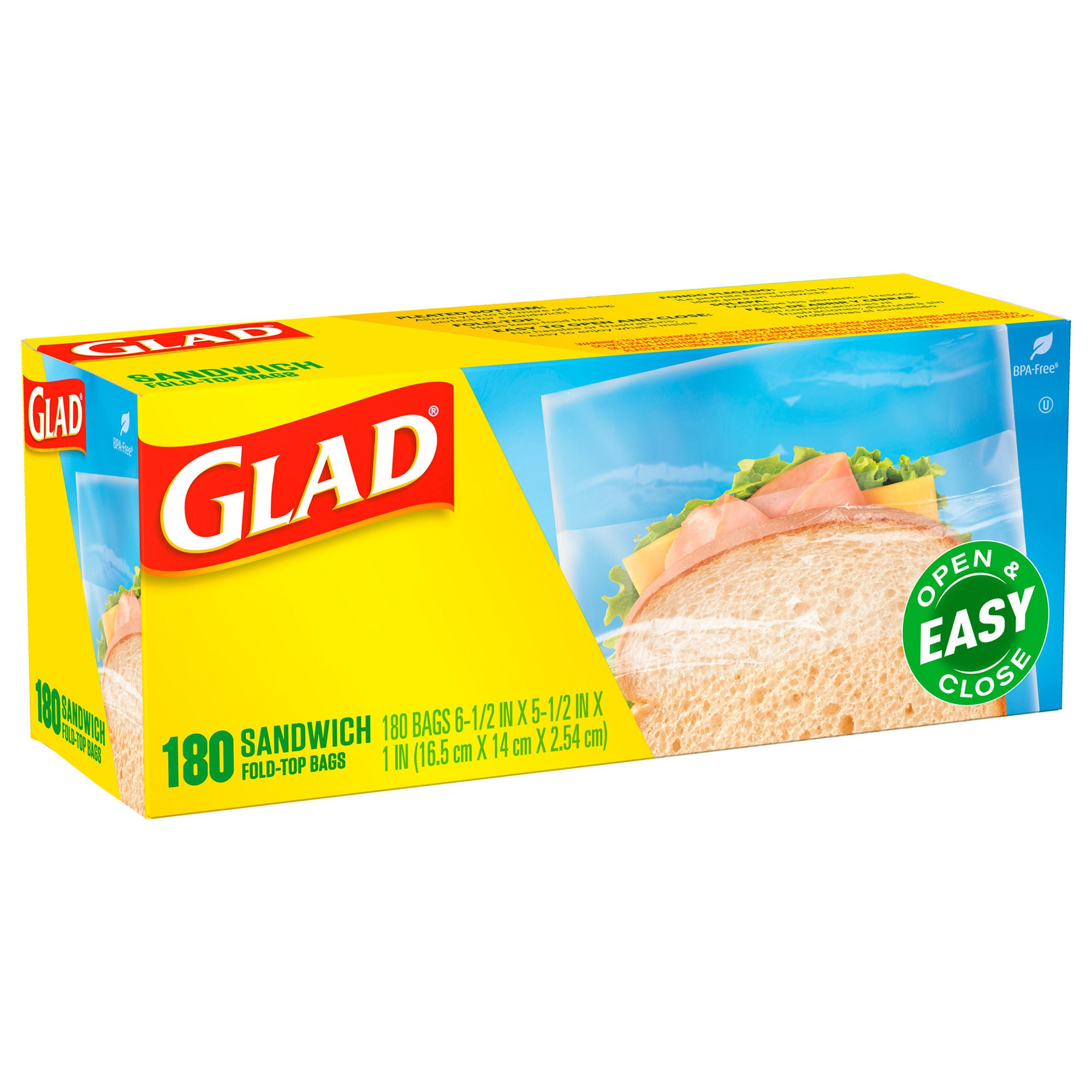 The Clorox Company - 60771 Reclosable Bag Glad® Sandwich 1 X 5-1/2 X 6-1/2 Inch Plastic Clear Fold Top Closure