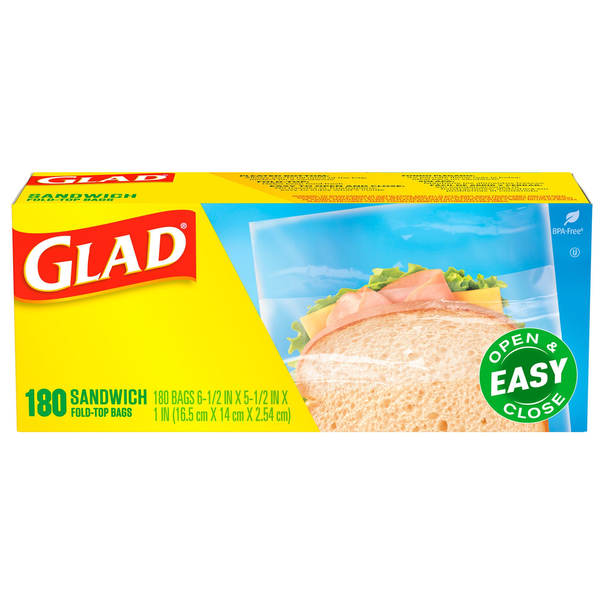 The Clorox Company - 60771 Reclosable Bag Glad® Sandwich 1 X 5-1/2 X 6-1/2 Inch Plastic Clear Fold Top Closure