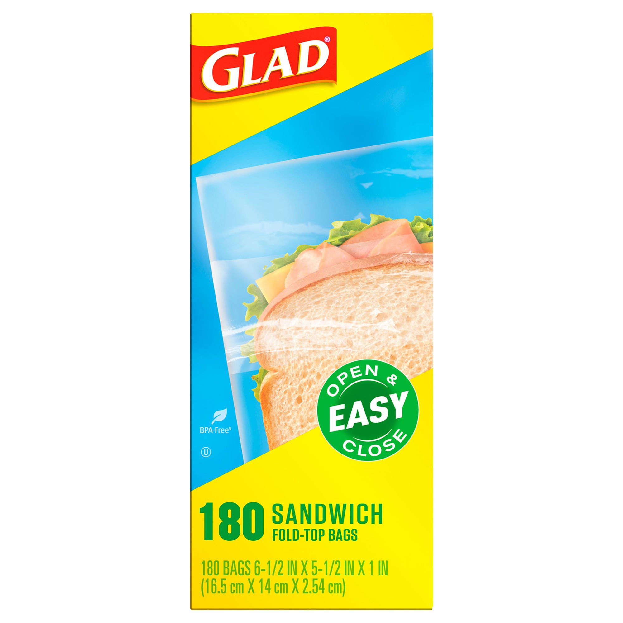 The Clorox Company - 60771 Reclosable Bag Glad® Sandwich 1 X 5-1/2 X 6-1/2 Inch Plastic Clear Fold Top Closure