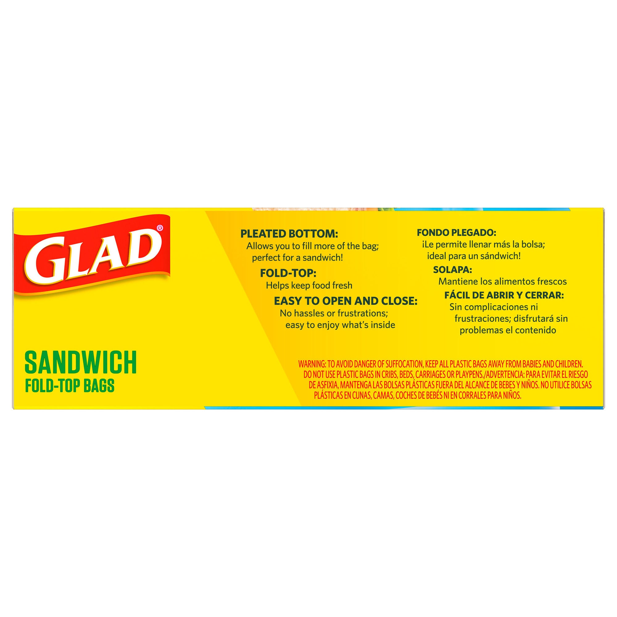 The Clorox Company - 60771 Reclosable Bag Glad® Sandwich 1 X 5-1/2 X 6-1/2 Inch Plastic Clear Fold Top Closure