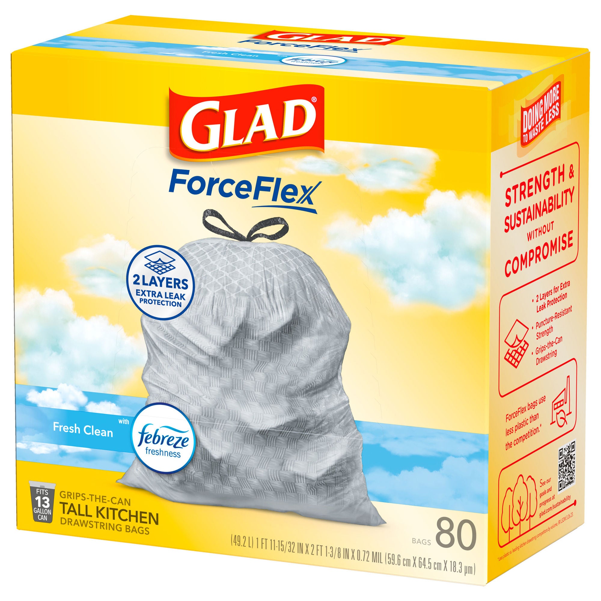 The Clorox Company - 78899 Trash Bag Glad® Odor Shield 13 gal. 0.95 mil 24 X 27 Inch White Tall Kitchen Dispenser Box