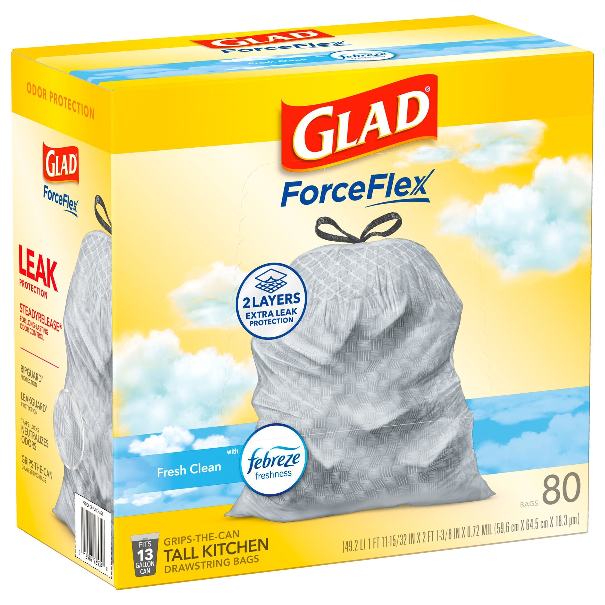 The Clorox Company - 78899 Trash Bag Glad® Odor Shield 13 gal. 0.95 mil 24 X 27 Inch White Tall Kitchen Dispenser Box