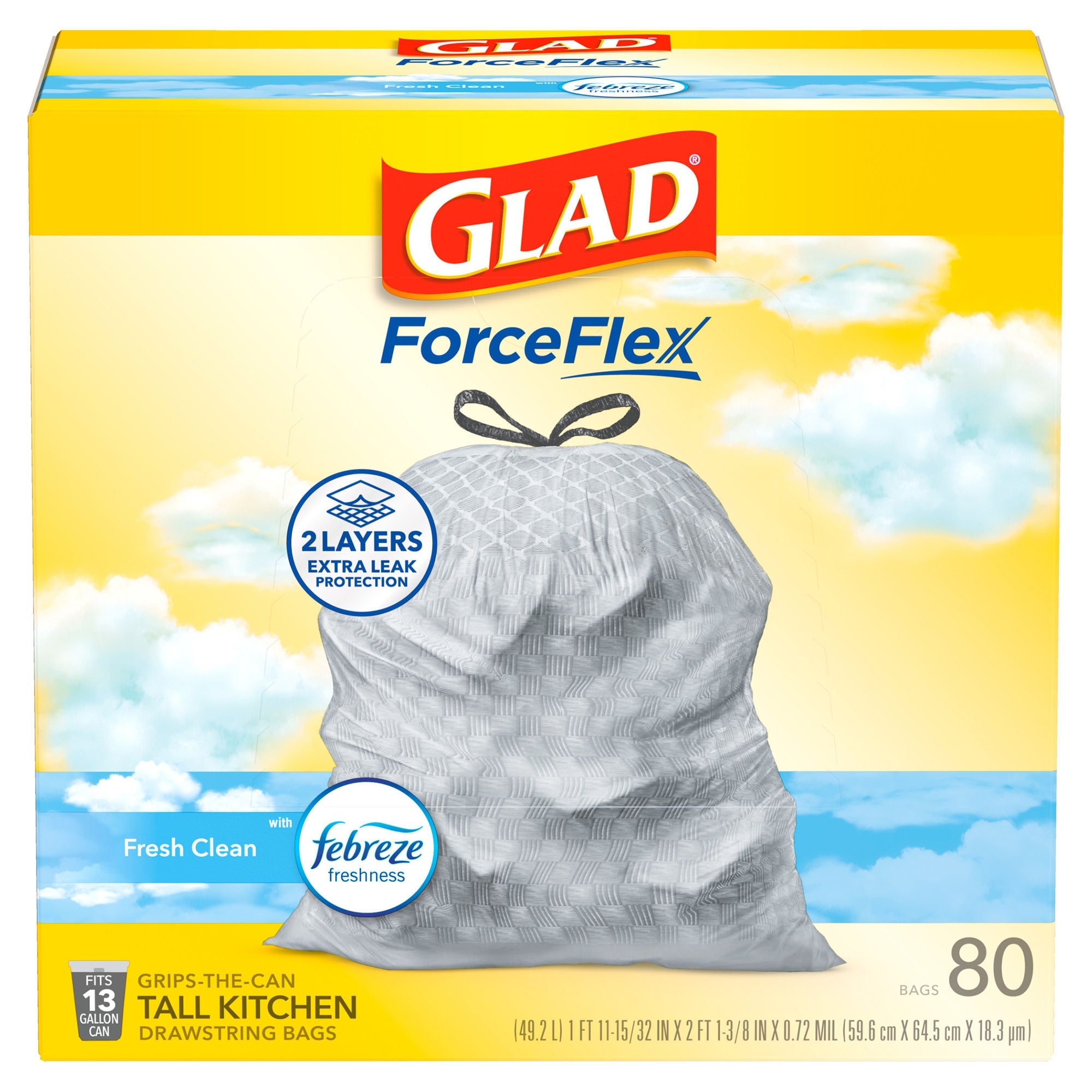 The Clorox Company - 78899 Trash Bag Glad® Odor Shield 13 gal. 0.95 mil 24 X 27 Inch White Tall Kitchen Dispenser Box