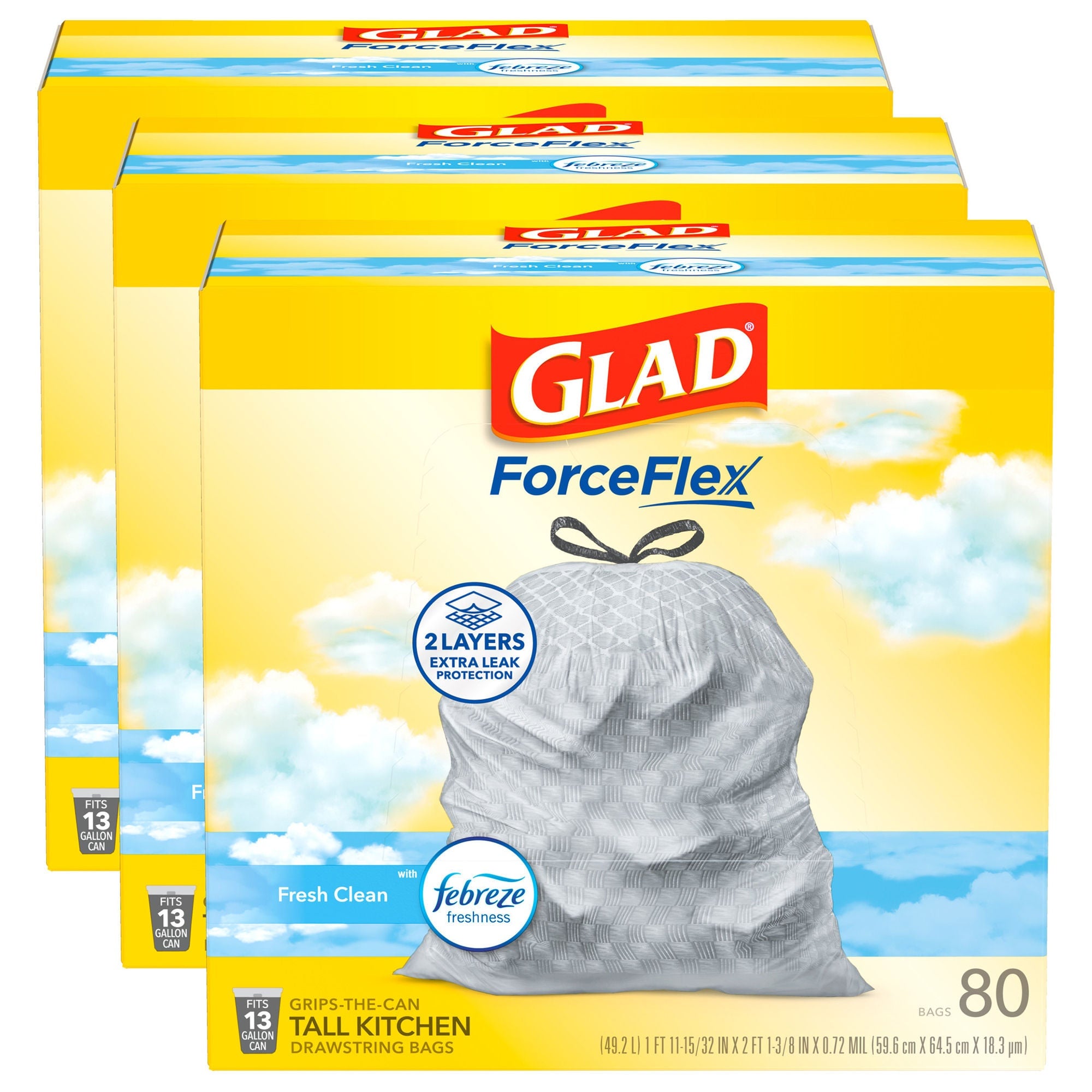 The Clorox Company - 78899 Trash Bag Glad® Odor Shield 13 gal. 0.95 mil 24 X 27 Inch White Tall Kitchen Dispenser Box