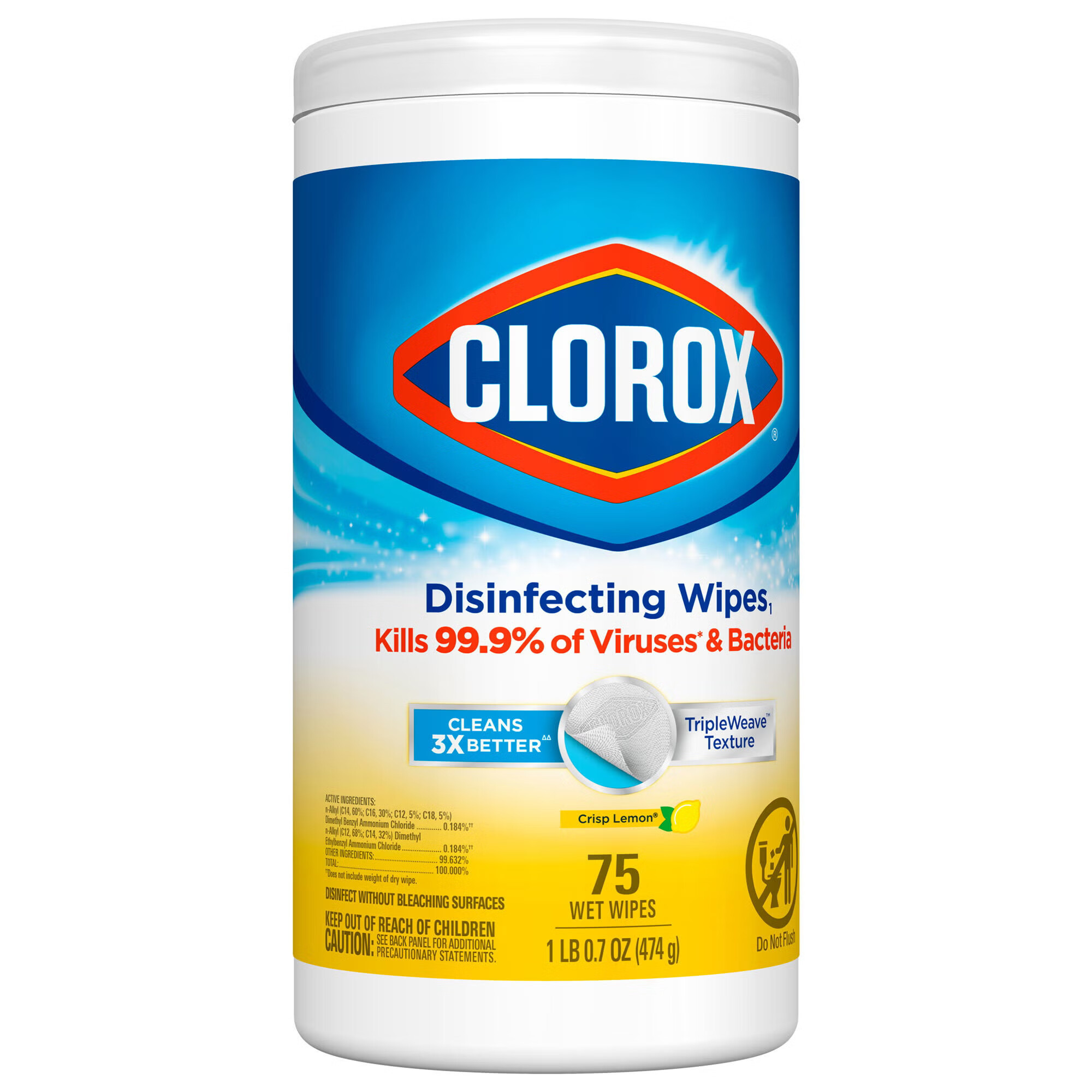 The Clorox Company - 01628 Surface Disinfectant Cleaner Clorox® Premoistened Manual Pull Wipe 75 Count Canister Lemon Scent NonSterile
