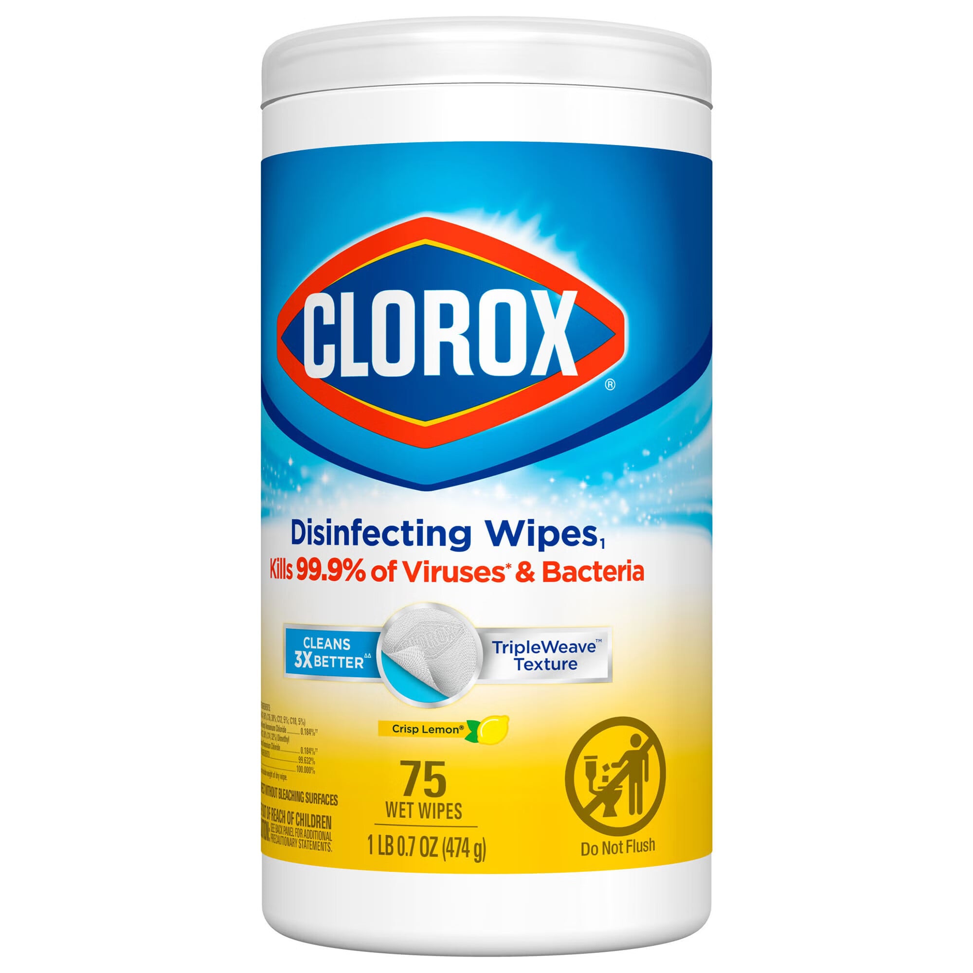 The Clorox Company - 01628 Surface Disinfectant Cleaner Clorox® Premoistened Manual Pull Wipe 75 Count Canister Lemon Scent NonSterile