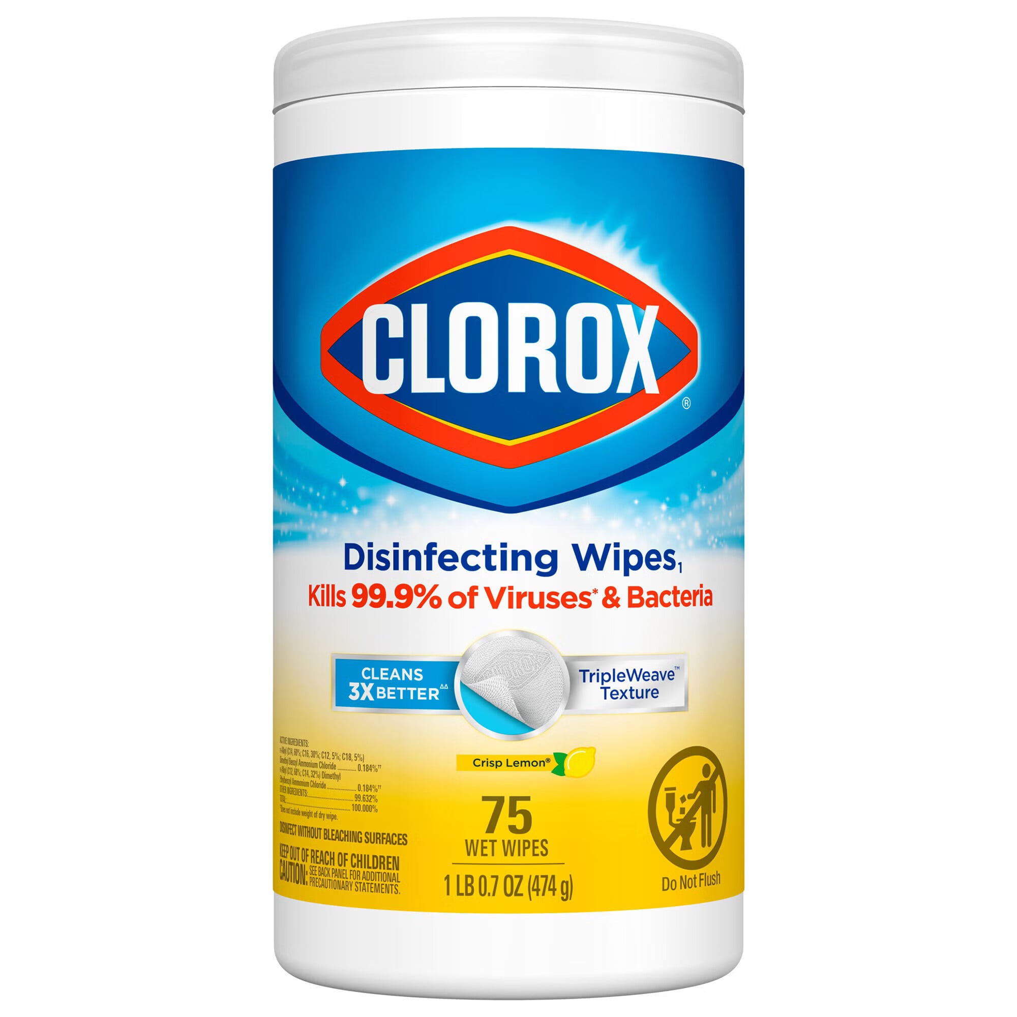 The Clorox Company - 01628 Surface Disinfectant Cleaner Clorox® Premoistened Manual Pull Wipe 75 Count Canister Lemon Scent NonSterile