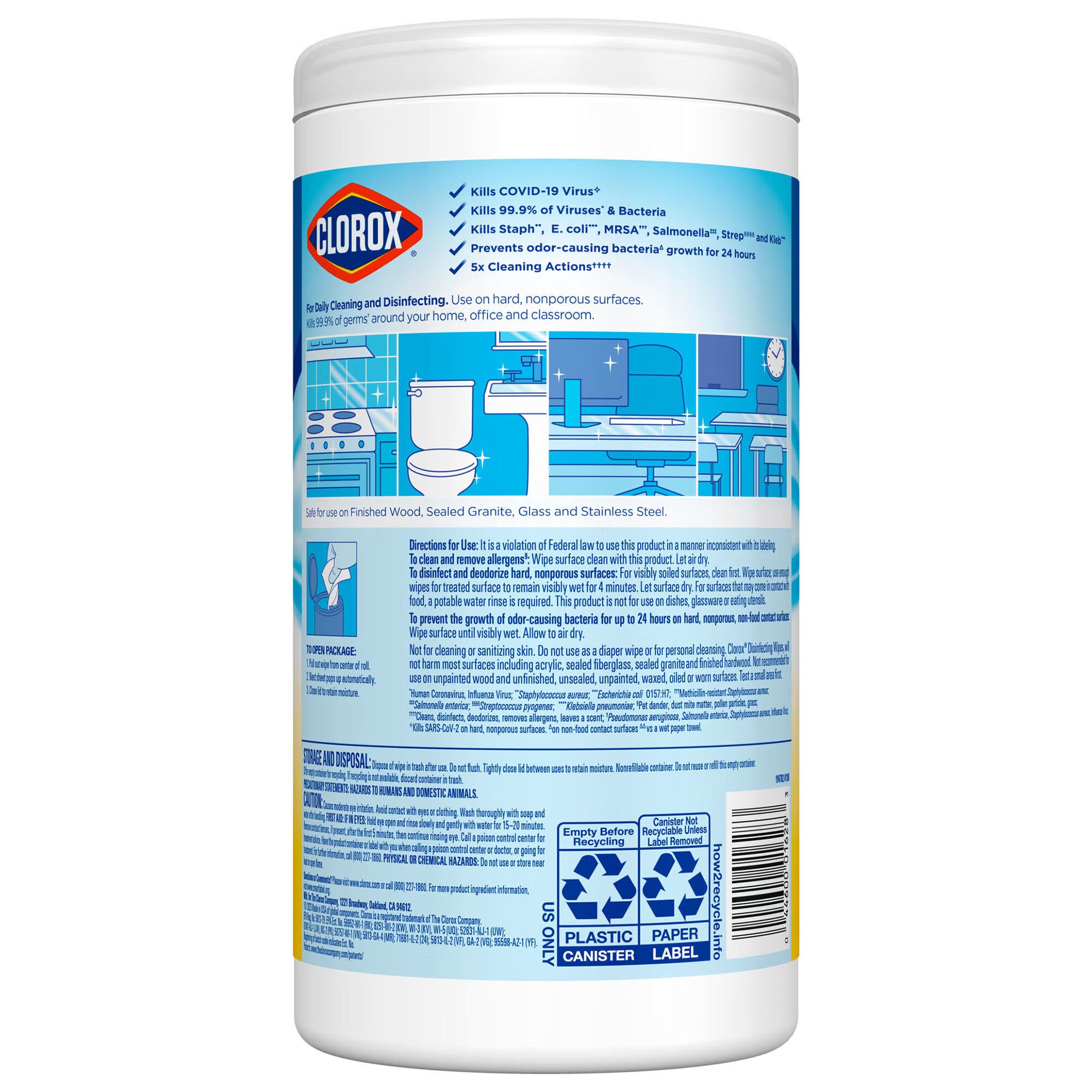 The Clorox Company - 01628 Surface Disinfectant Cleaner Clorox® Premoistened Manual Pull Wipe 75 Count Canister Lemon Scent NonSterile