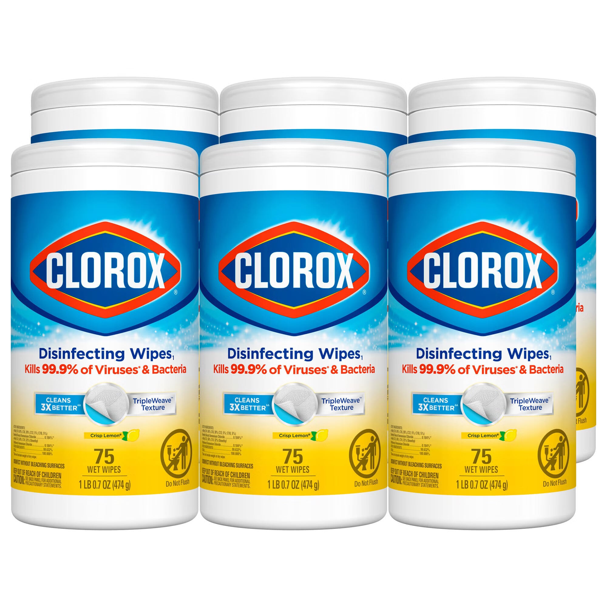 The Clorox Company - 01628 Surface Disinfectant Cleaner Clorox® Premoistened Manual Pull Wipe 75 Count Canister Lemon Scent NonSterile