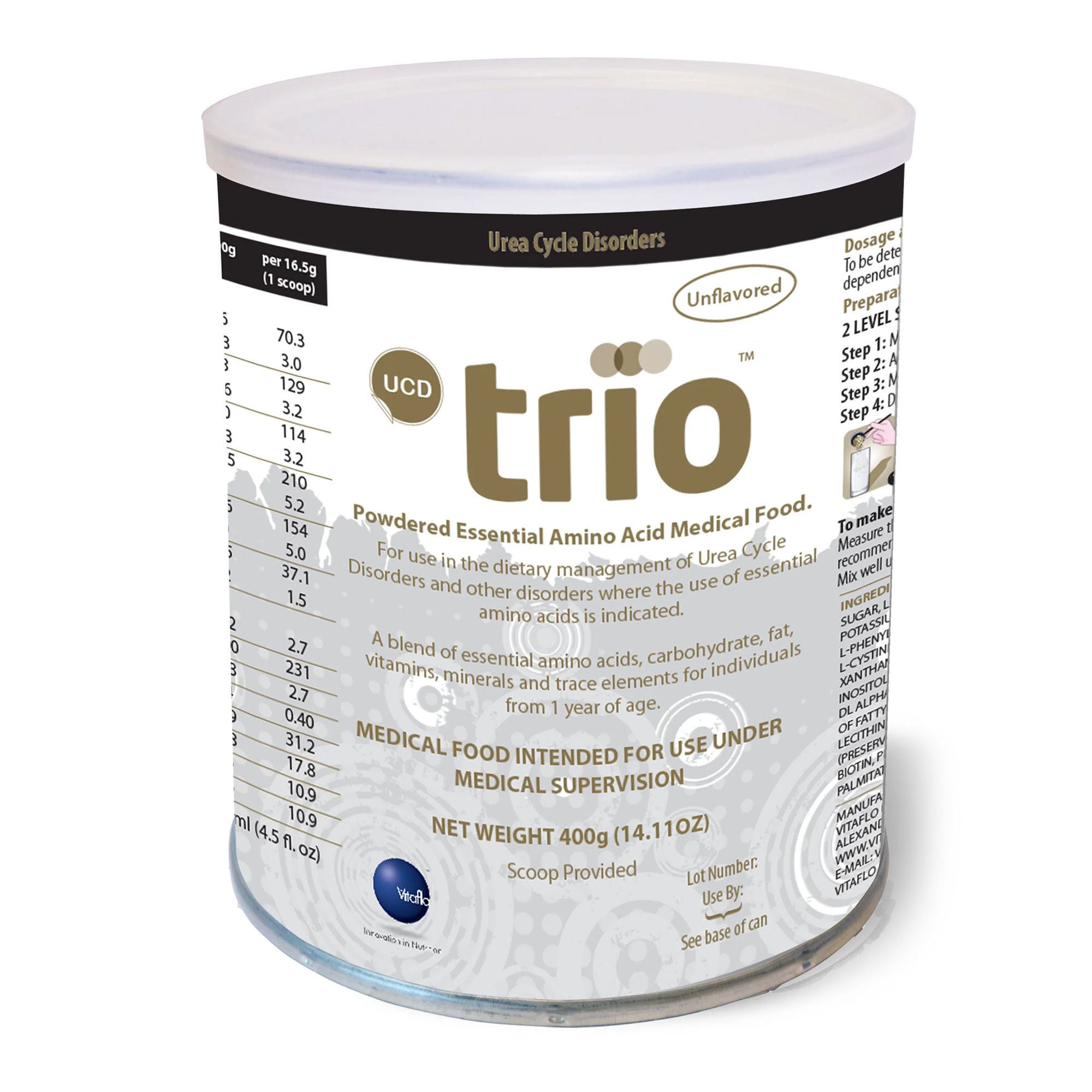 Vitaflo USA LLC - 5060014051820 Pediatric Oral Supplement UCD trio™ Unflavored 400 Gram Can Powder Amino Acid Urea Cycle Disorder