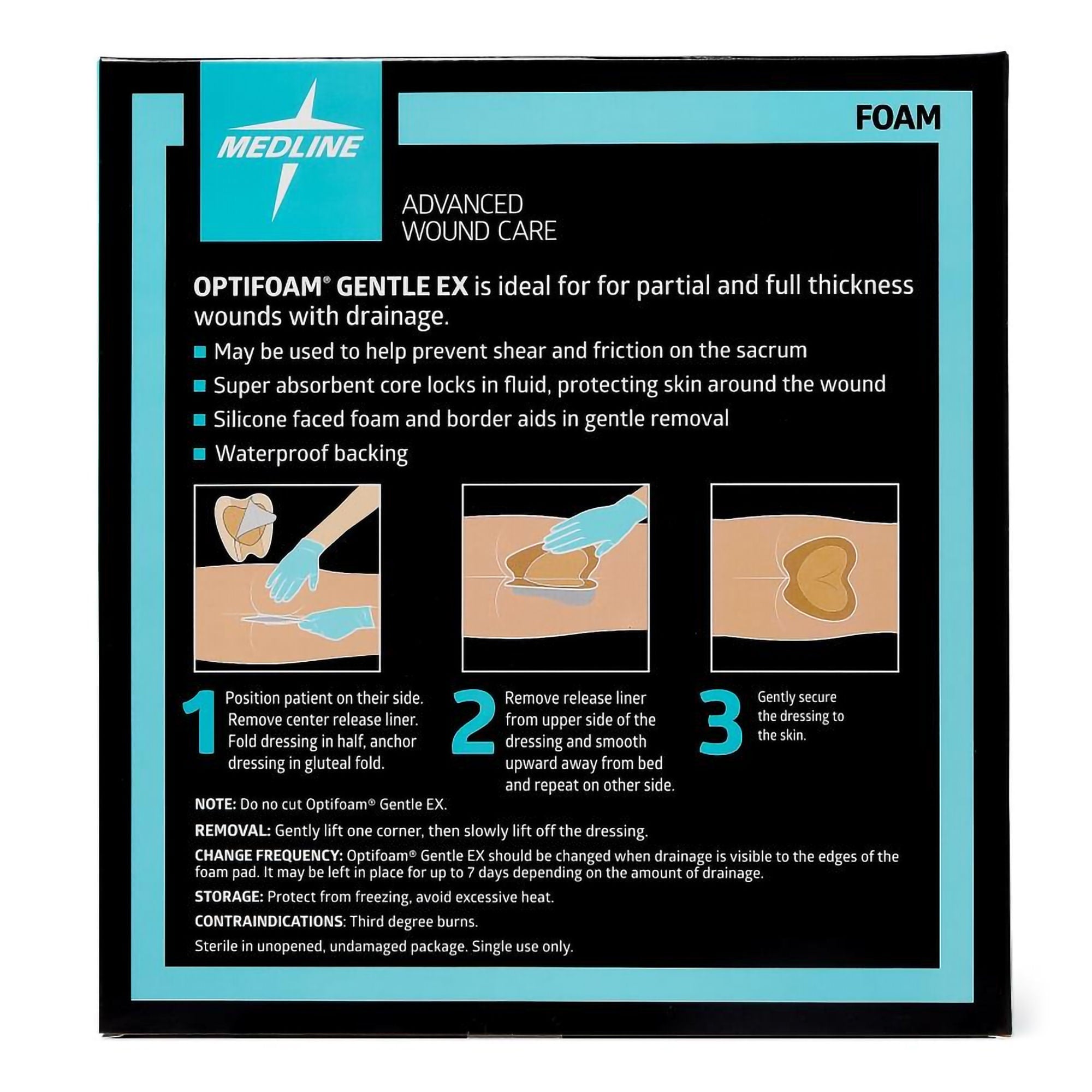 Medline - MSCEX77EP Foam Dressing Optifoam® Gentle EX 7 X 7 Inch With Border Waterproof Backing Silicone Face and Border Sacral Sterile