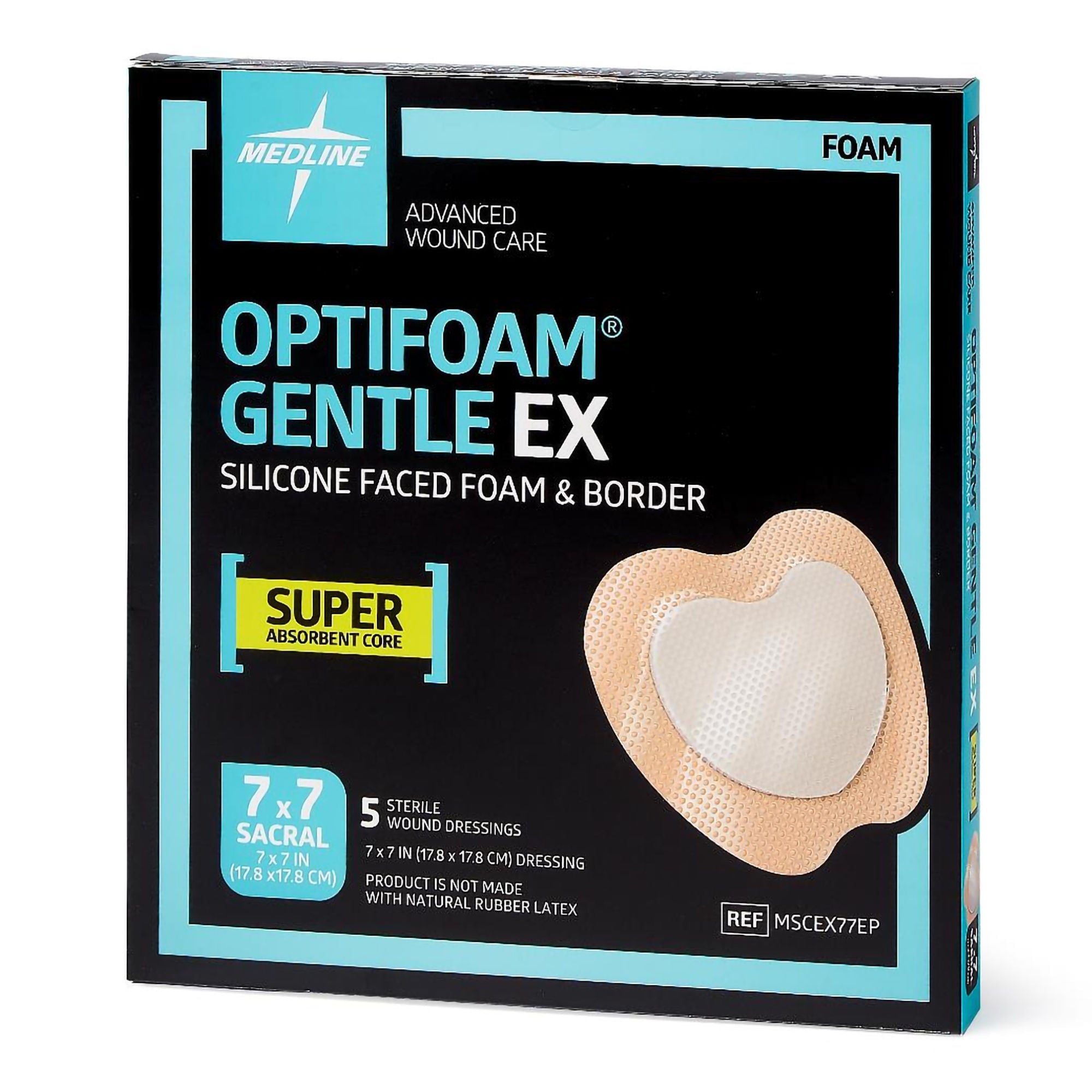 Medline - MSCEX77EP Foam Dressing Optifoam® Gentle EX 7 X 7 Inch With Border Waterproof Backing Silicone Face and Border Sacral Sterile