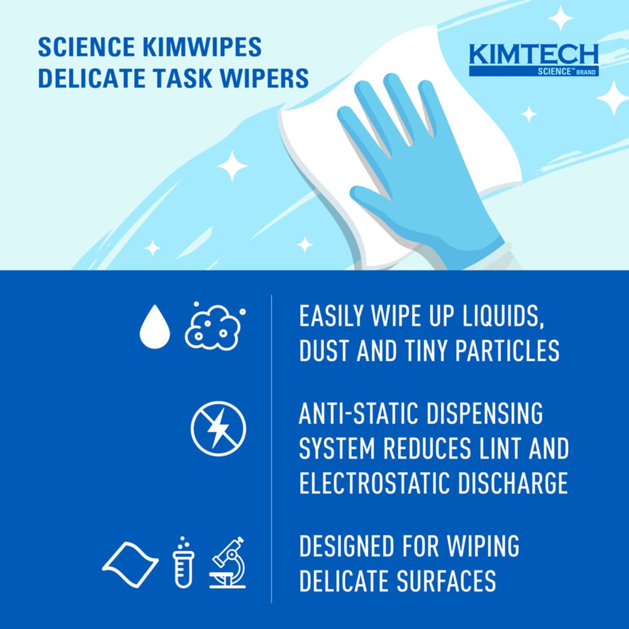 Kimberly Clark 34155 - Kimtech Science™ Kimwipes™ Delicate Task Wipes, 1 Ply, 8.2 x 4.39 in - 286/Box, 17160/Case