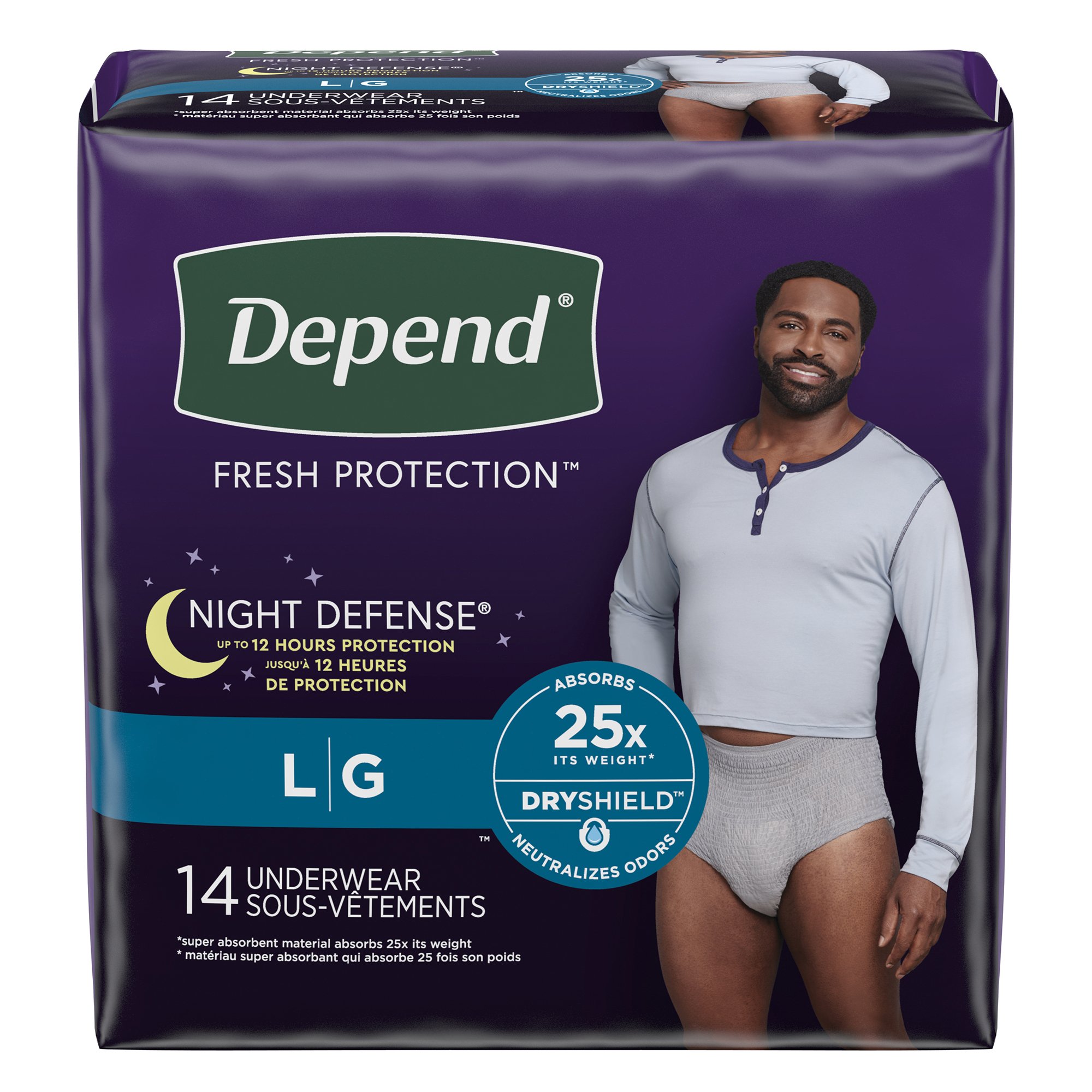 Kimberly Clark 55157 - Depend® Night Defense® Absorbent Underwear for Men, Large - 14/Pack, 56/Case