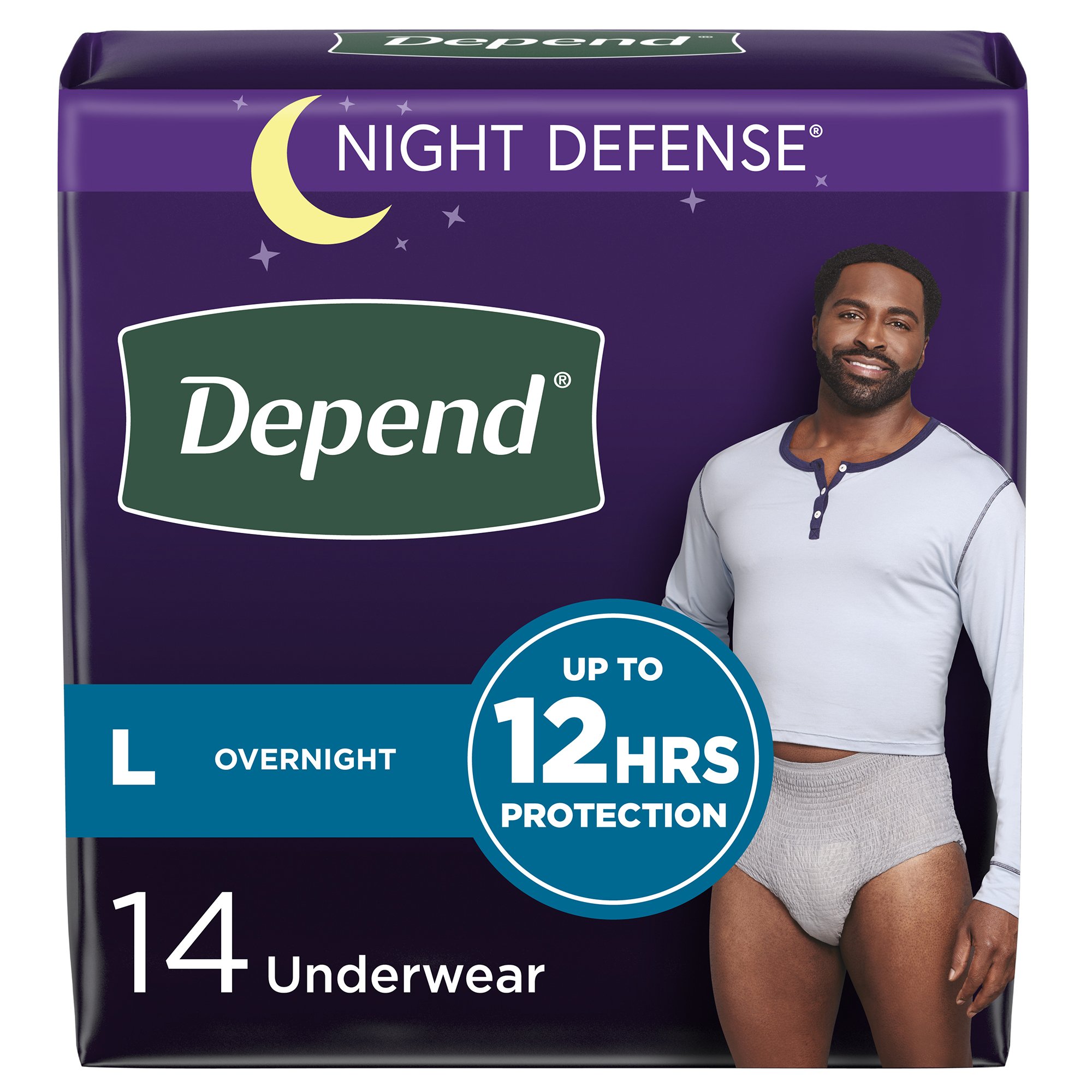 Kimberly Clark 55157 - Depend® Night Defense® Absorbent Underwear for Men, Large - 14/Pack, 56/Case