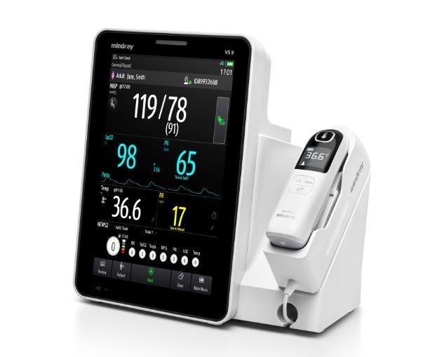 Mindray USA - 121-002199-00 Vital Signs Monitor Mindray VS9 Spot Check NIBP, Pulse Rate, Masimo SpO2, Exergen Temporal Temperature AC Power