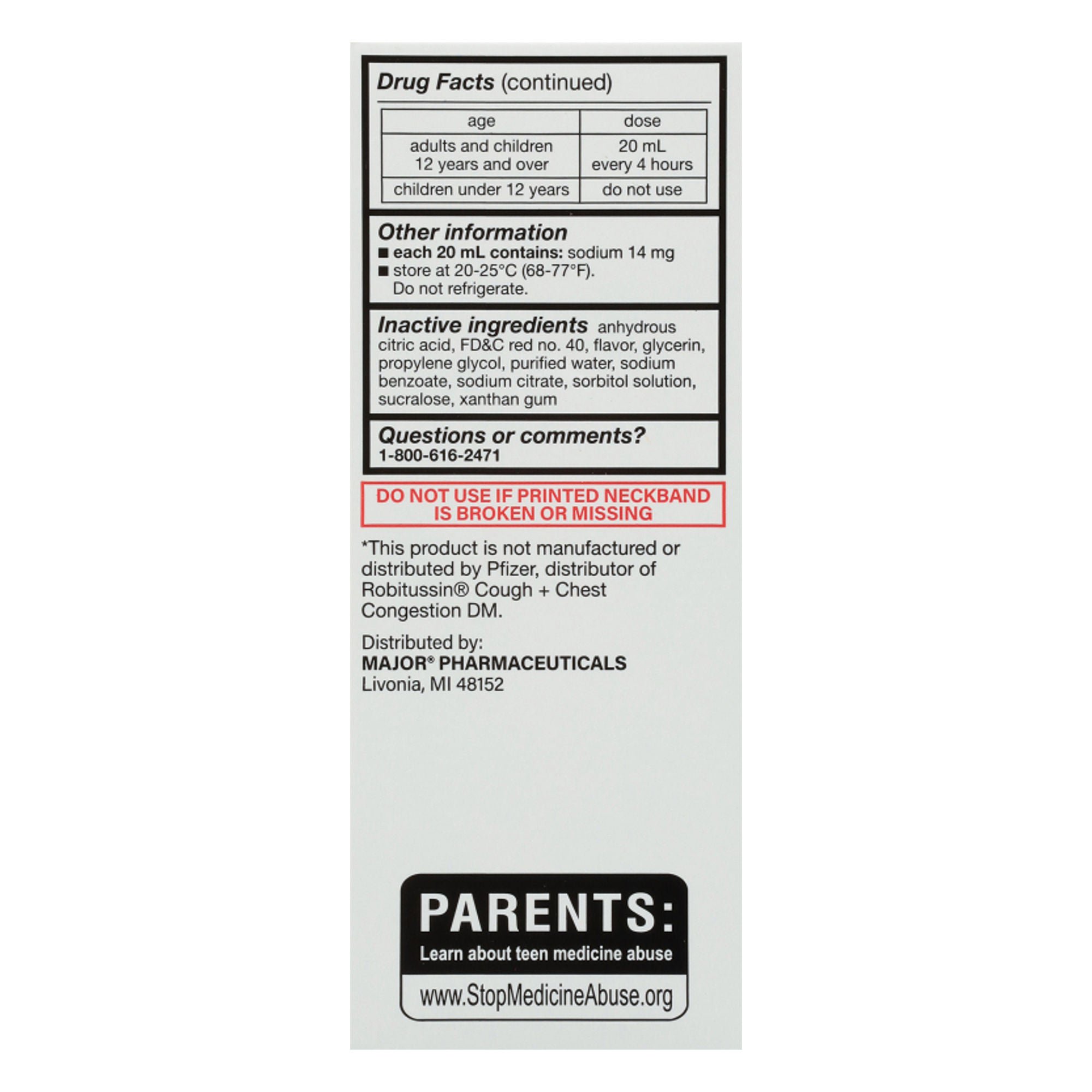 Major Pharmaceuticals - 00904722320 Robafen® DM Guaifenesin and Dextromethorphan Cough Expectorant and Suppressant