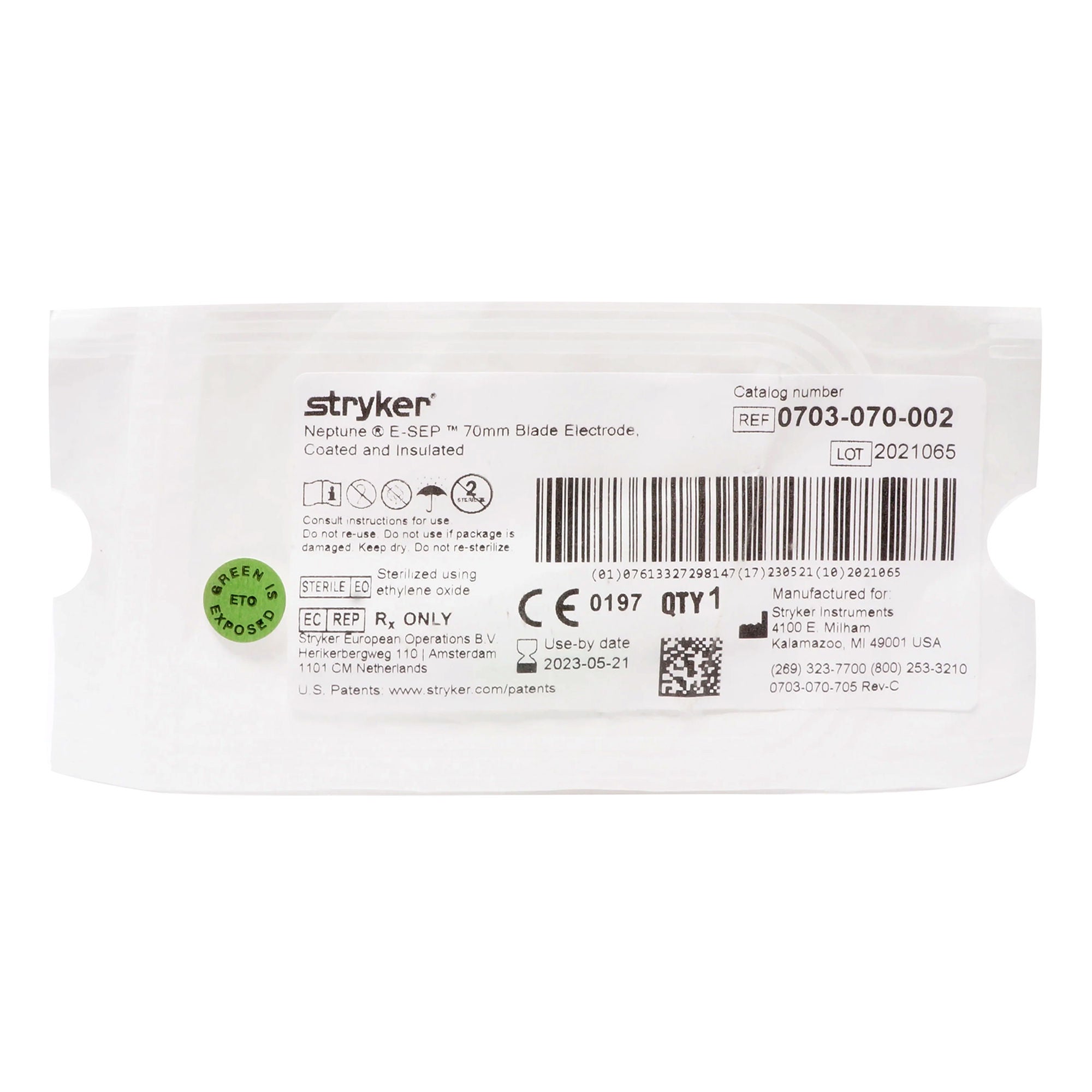 Stryker - 0703-070-002 Blade Electrode Neptune® E-SEP™ Coated Stainless Steel Sterile Straight Blade Tip Disposable