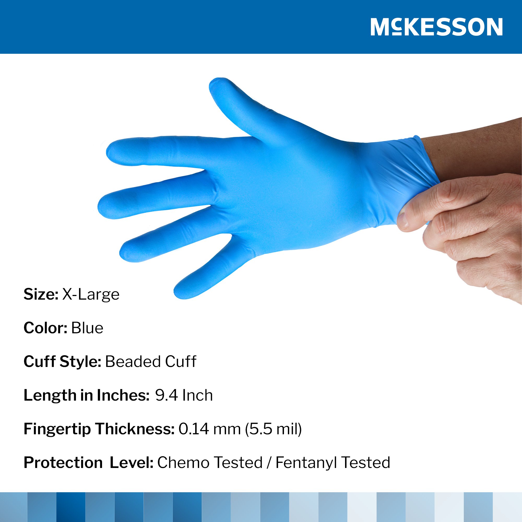 McKesson Brand 14-6N681C - McKesson Confiderm® 6.8C Nitrile Exam Glove, X-Large, Blue - 100/Box, 1000/Case