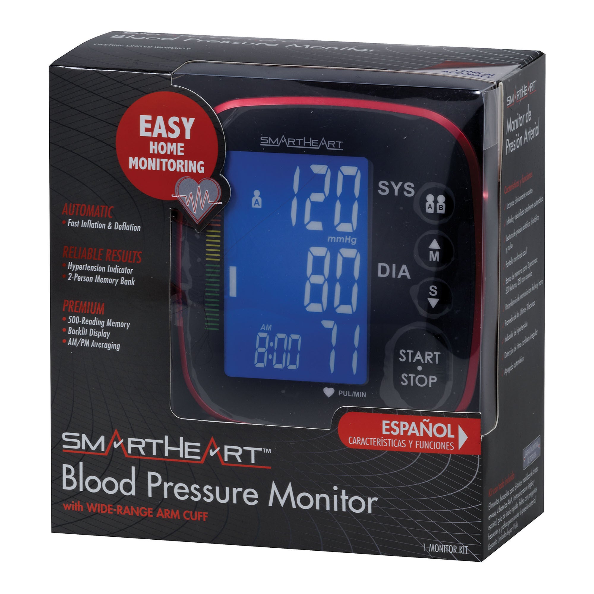 Veridian Healthcare LLC - 01-571 Home Automatic Digital Blood Pressure Monitor Smartheart Adult Cuff Arm Nylon Cuff 22 to 42 cm Desk Model