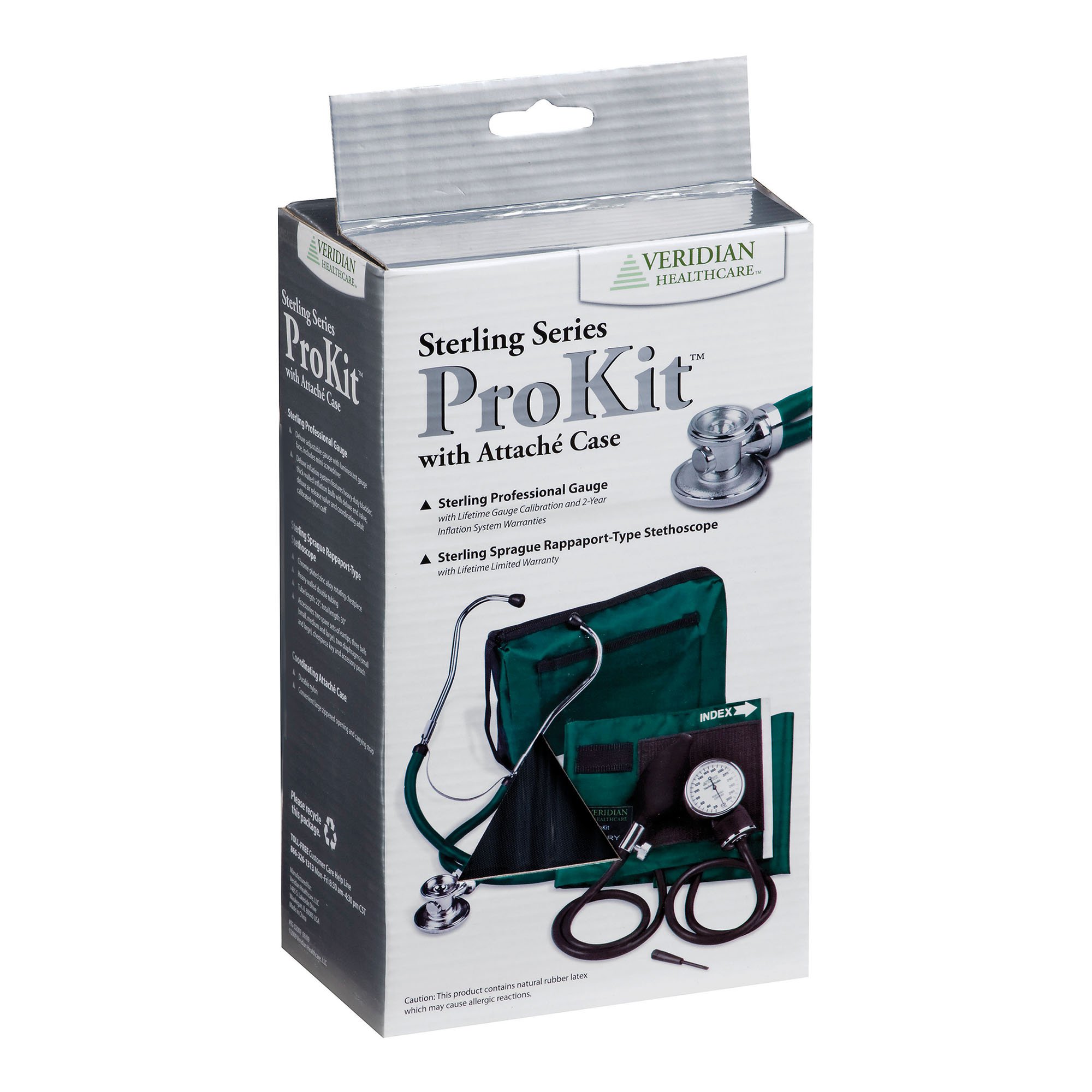 Veridian Healthcare LLC 02-12606 - Sterling Series ProKit™ Aneroid Sphygmomanometer with Stethoscope, Hunter Green - 1/Each, 20/Case