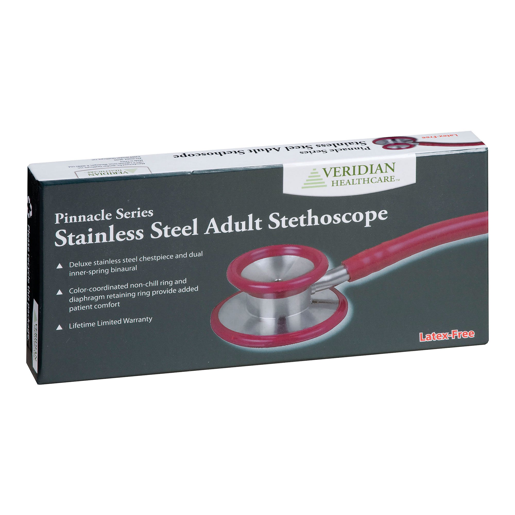 Veridian Healthcare LLC 05-10501 - Veridian Pinnacle Series Stainless Steel Stethoscope, Black - 1/Each, 50/Case
