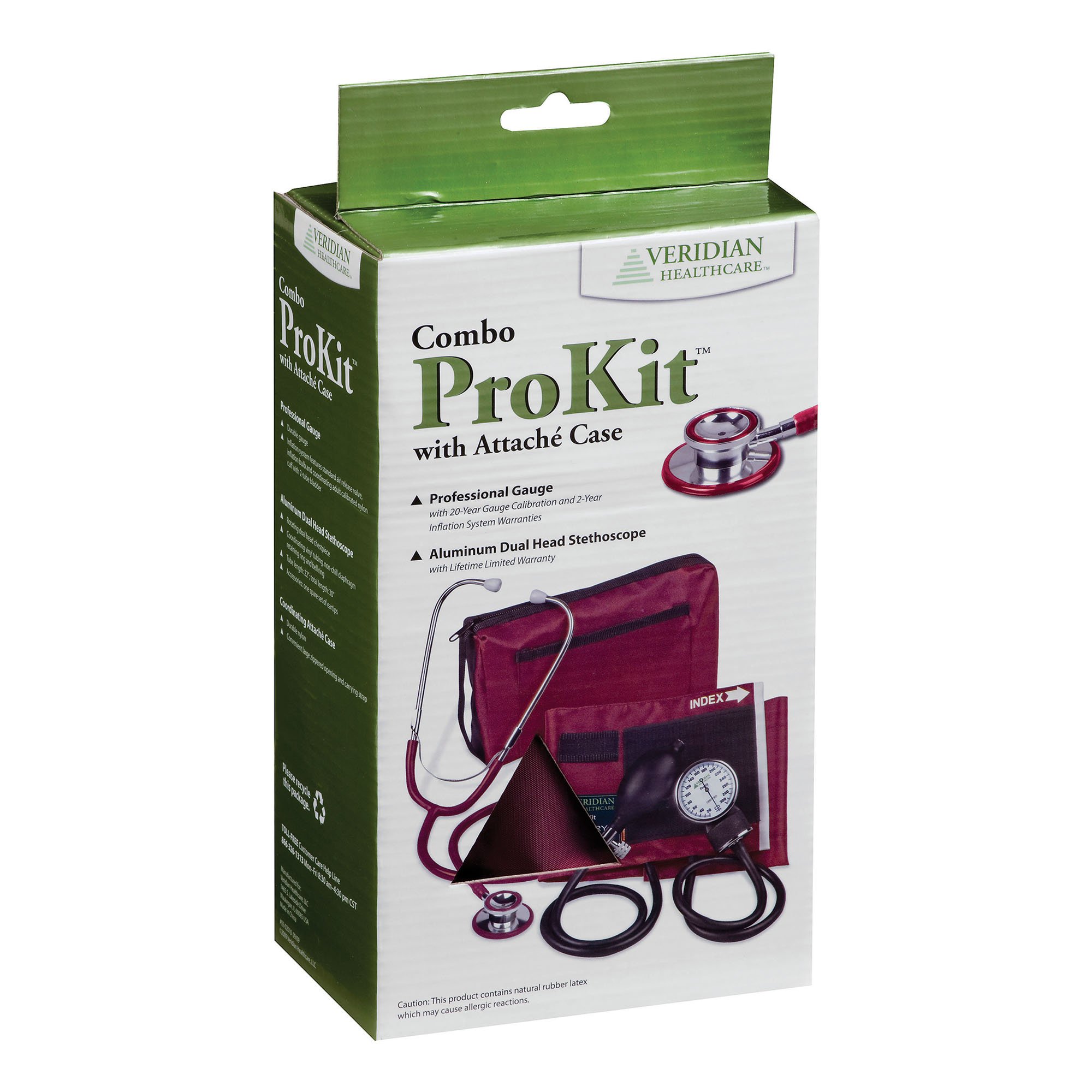 Veridian Healthcare LLC 02-12704 - Combo ProKit™ Aneroid Sphygmomanometer Unit with Stethoscope, Burgundy - 1/Each, 20/Case