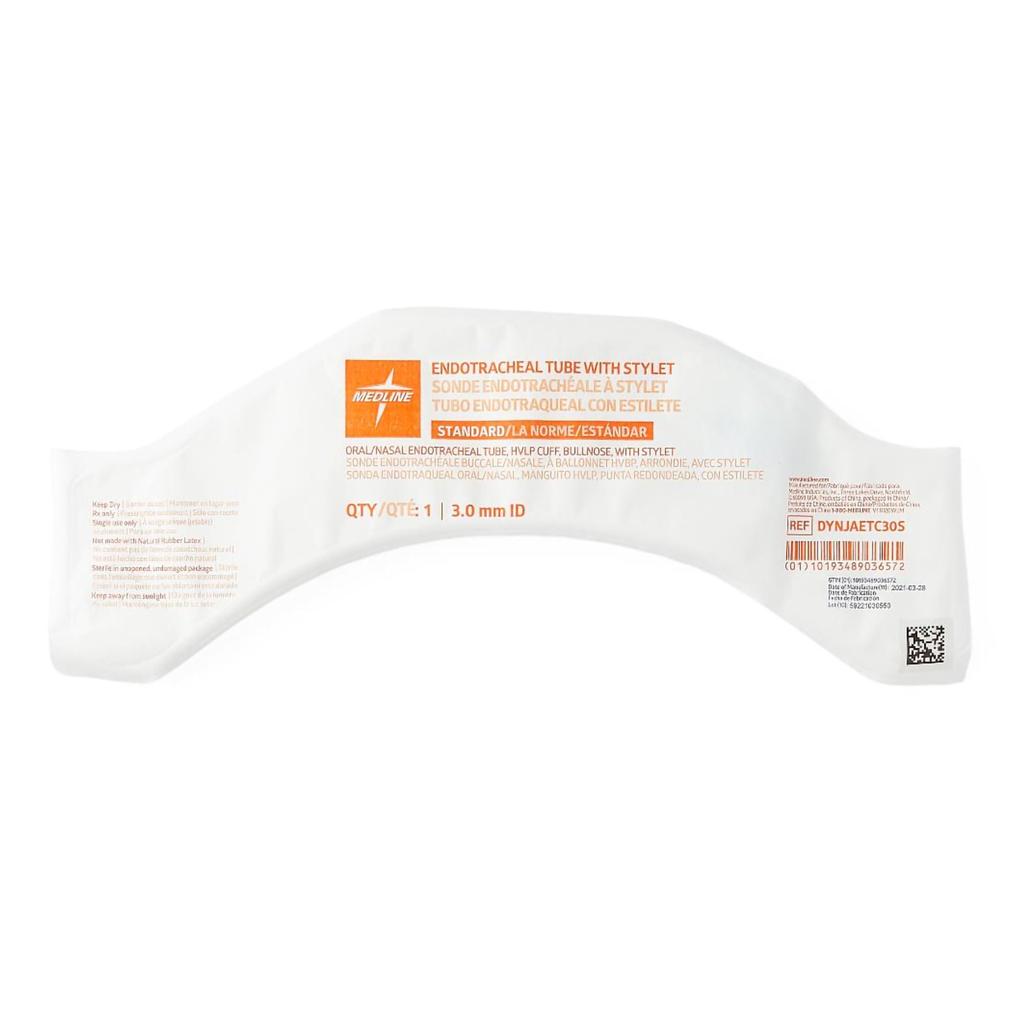 Medline - DYNJAETC30S Cuffed Endotracheal Tube Curved 3.0 mm ID Neonate Murphy Eye