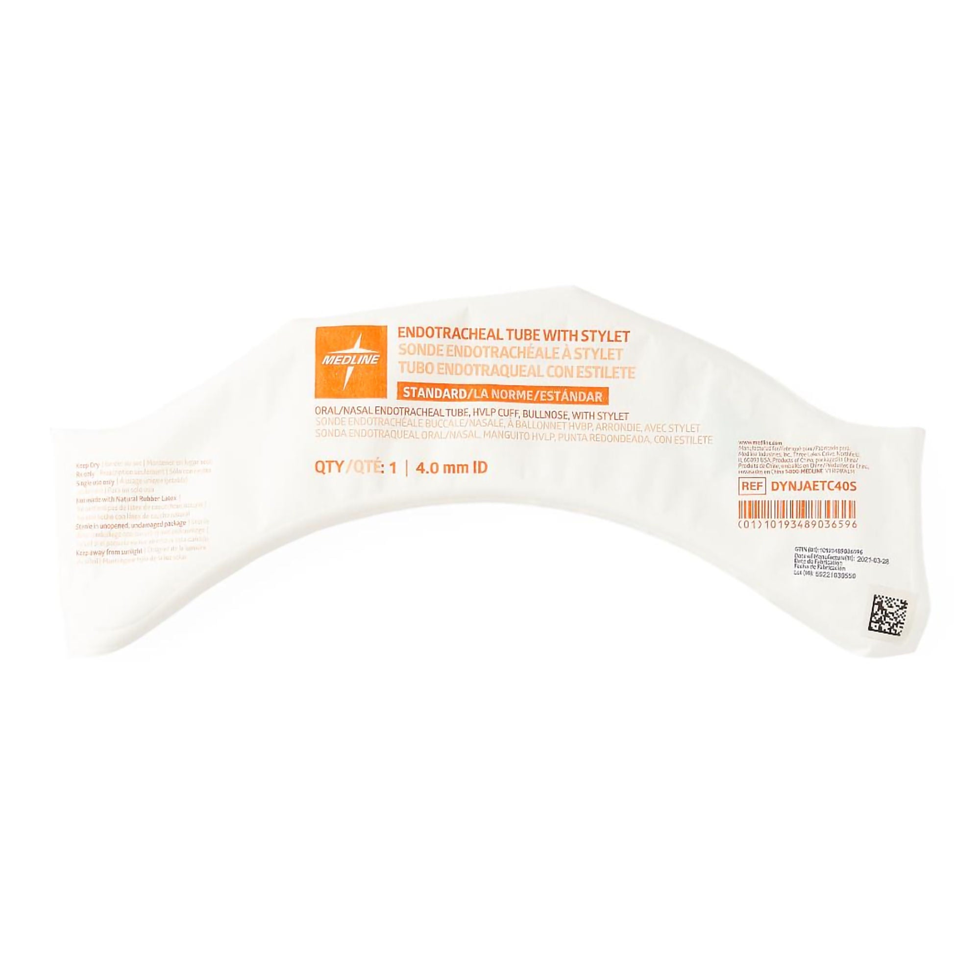 Medline - DYNJAETC40S Cuffed Endotracheal Tube Curved 4.0 mm ID Pediatric Murphy Eye