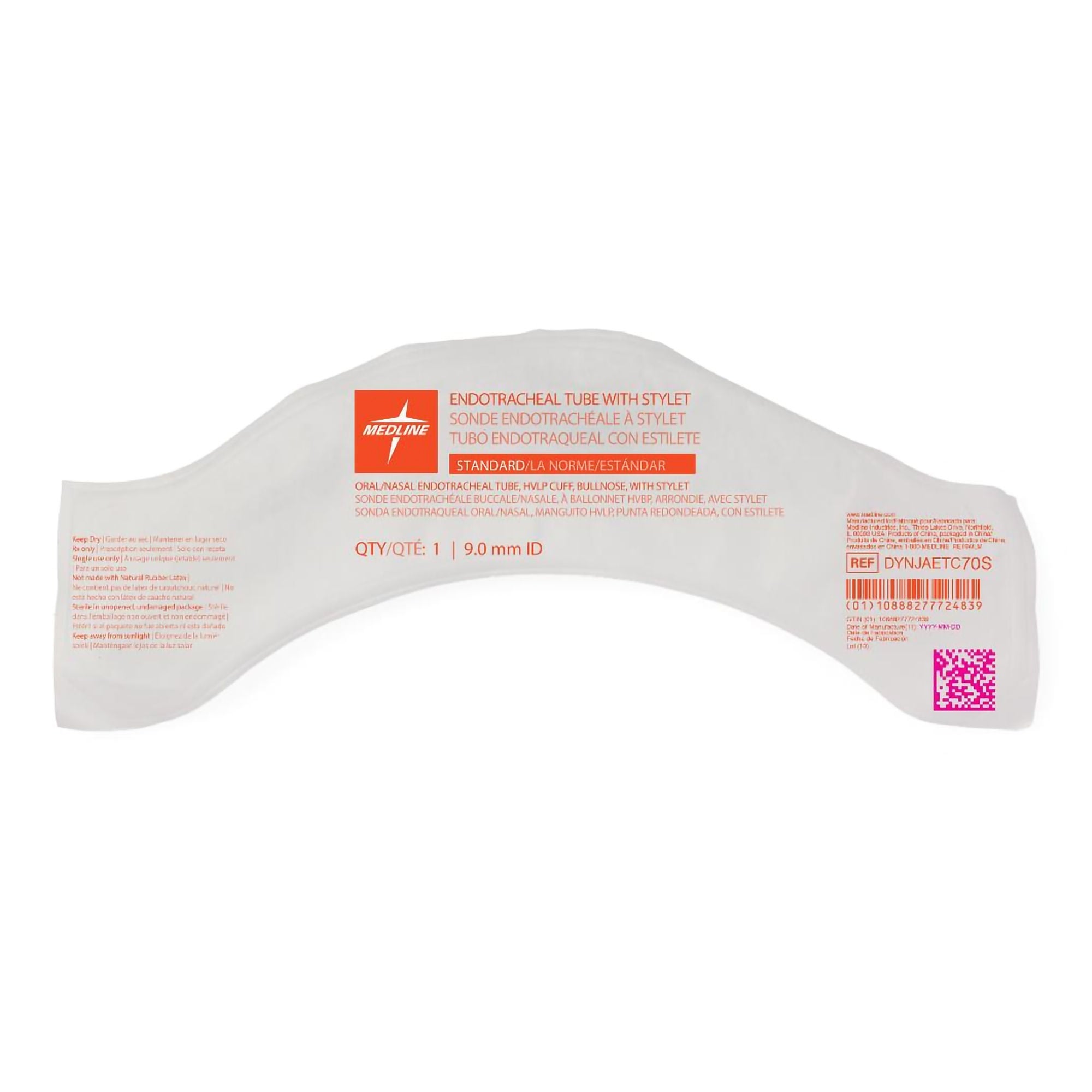 Medline - DYNJAETC70S Cuffed Endotracheal Tube Curved 7.0 mm ID Adult Murphy Eye