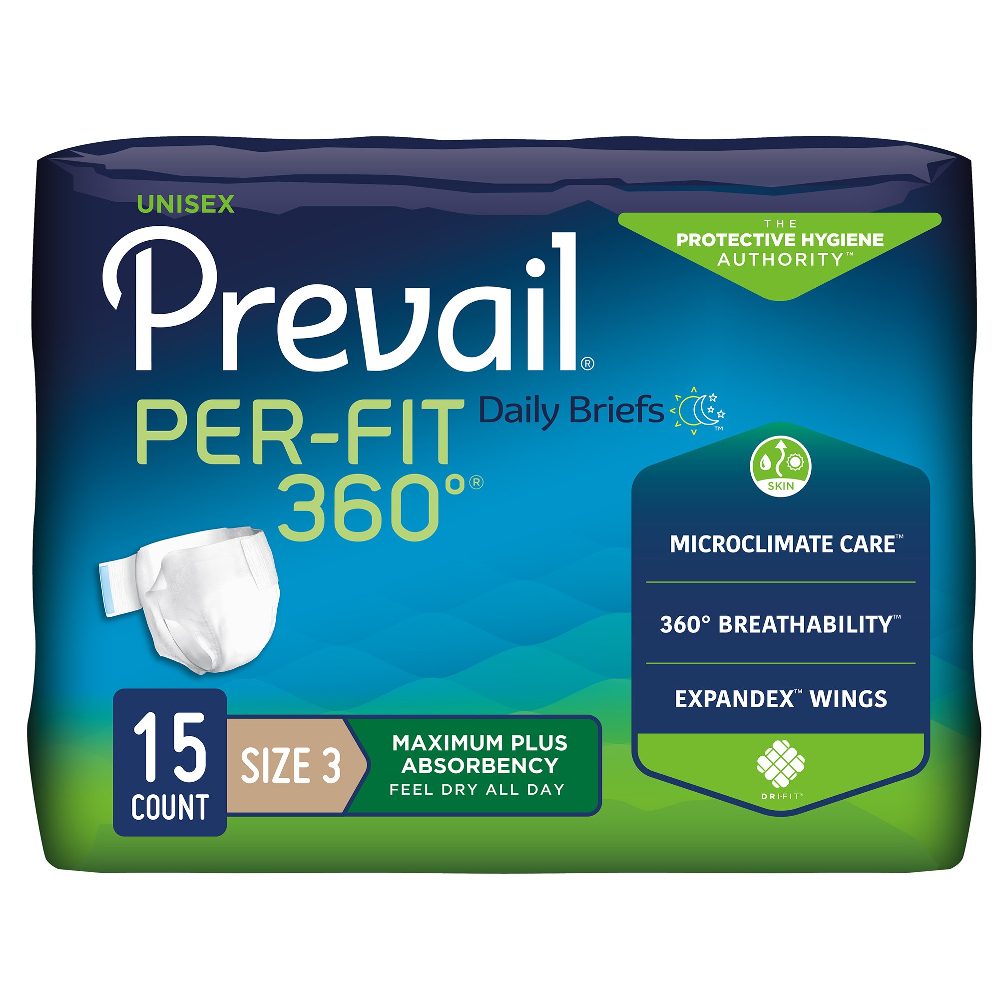 First Quality Products LLC PFNG-014-1 - Prevail® Per-Fit 360°™ Daily Briefs, Maximum Plus, Size 3 - 15/Pack, 60/Case