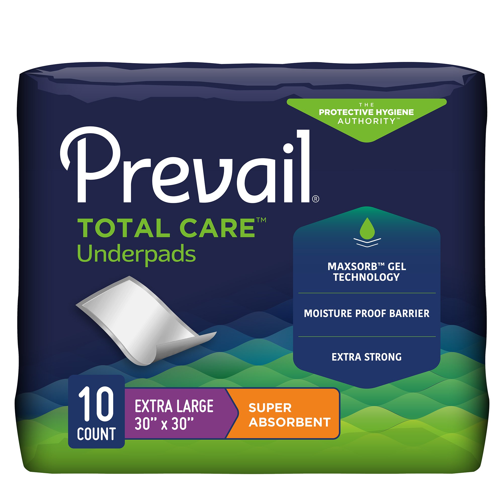 First Quality Products LLC UPS-120-1 - Prevail® Total Care™ Super Absorbent Polymer Underpad, 30 x 30 Inch - 10/Pack, 120/Case