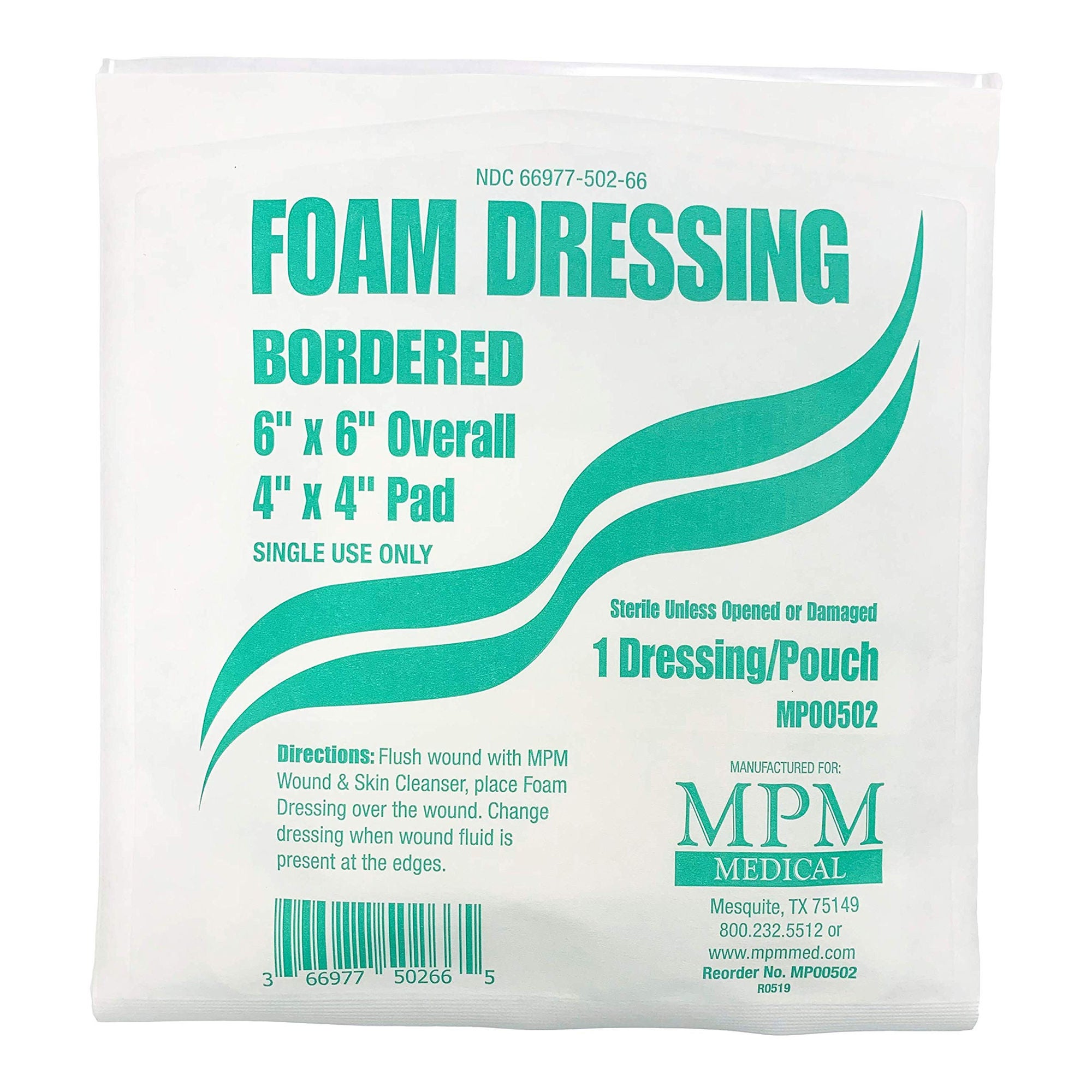 MPM Medical - MP00502 Foam Dressing MPM 6 X 6 Inch With Border Waterproof Backing Adhesive Square Sterile