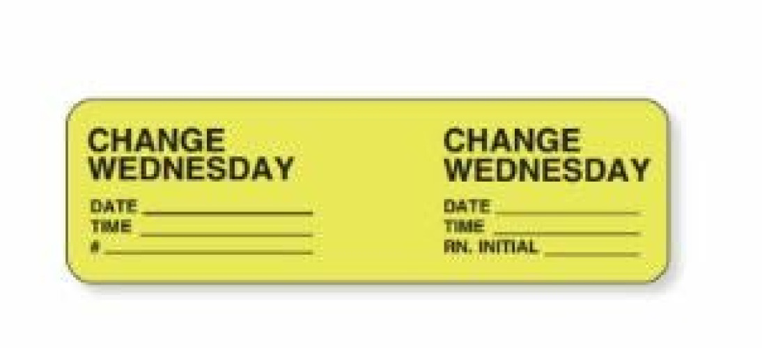 PDC Healthcare - 59704490 Pre-Printed Label pdc® Anesthesia Label Yellow Permanent Paper Change Wednesday Date_Time_Int_ Black Syringe Label 7/8 X 7/8 Inch