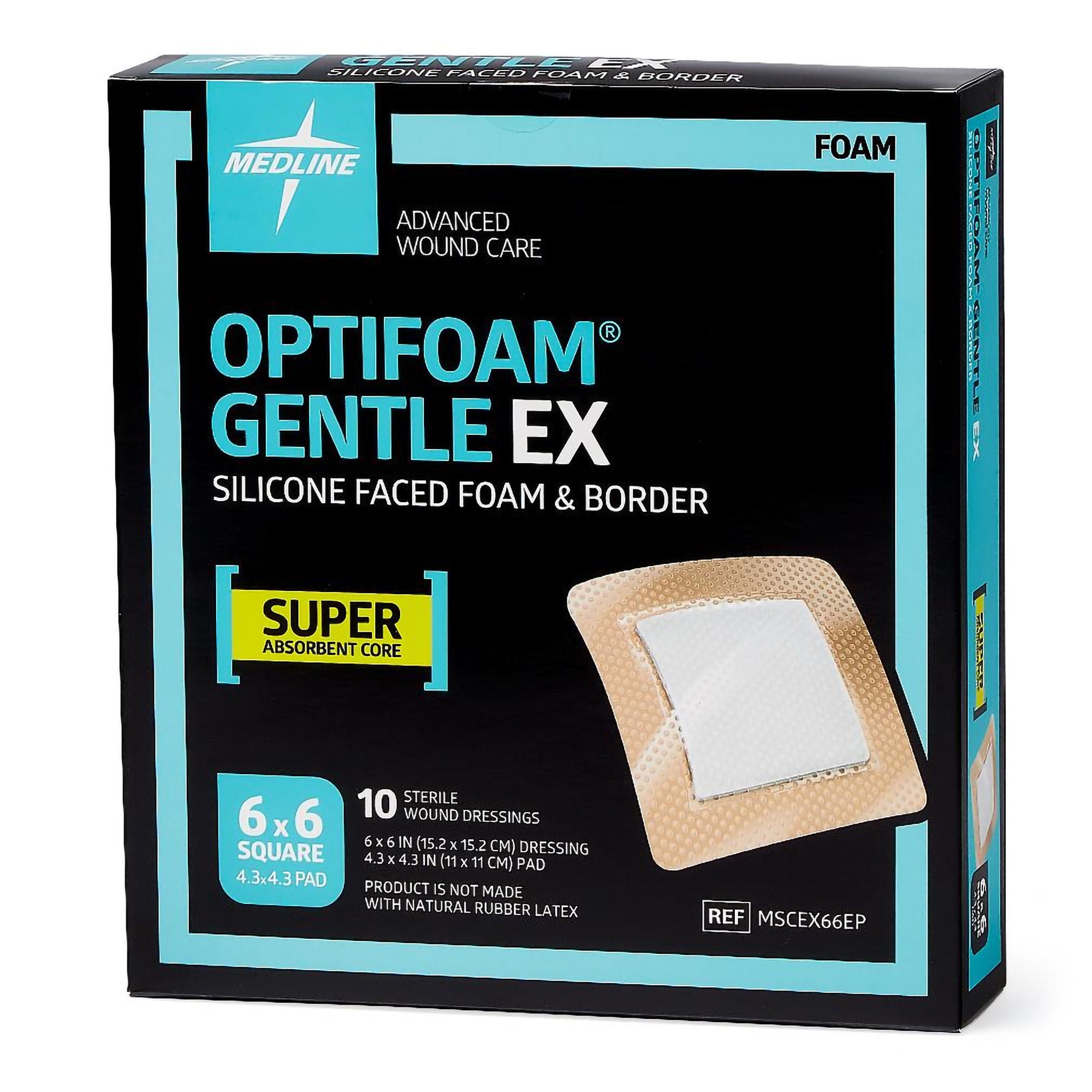 Medline - MSCEX66EP Foam Dressing Optifoam® Gentle EX 6 X 6 Inch With Border Waterproof Backing Silicone Face and Border Square Sterile